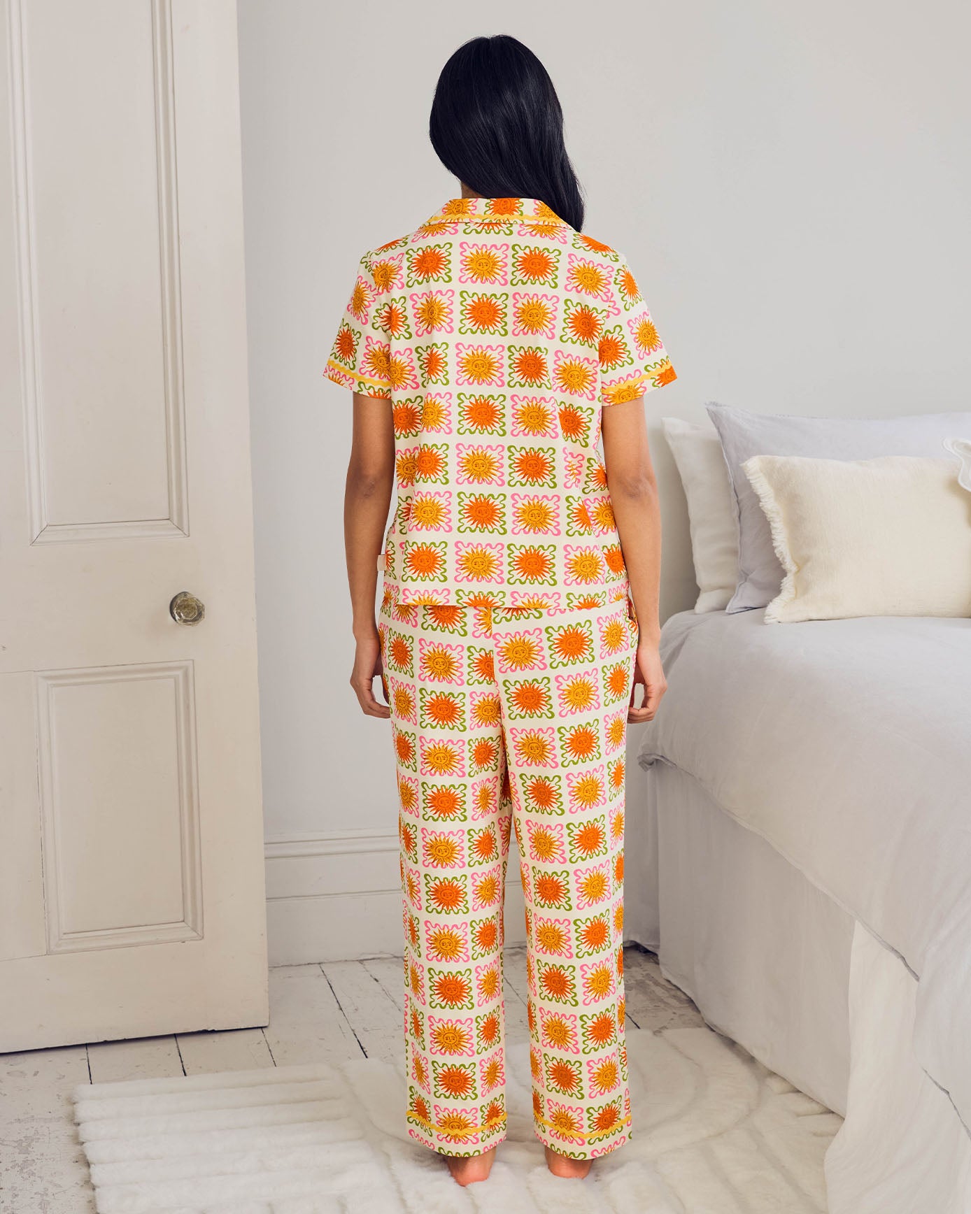 Tall Organic Cotton Sunshine Tile Print Long Pyjama Set
