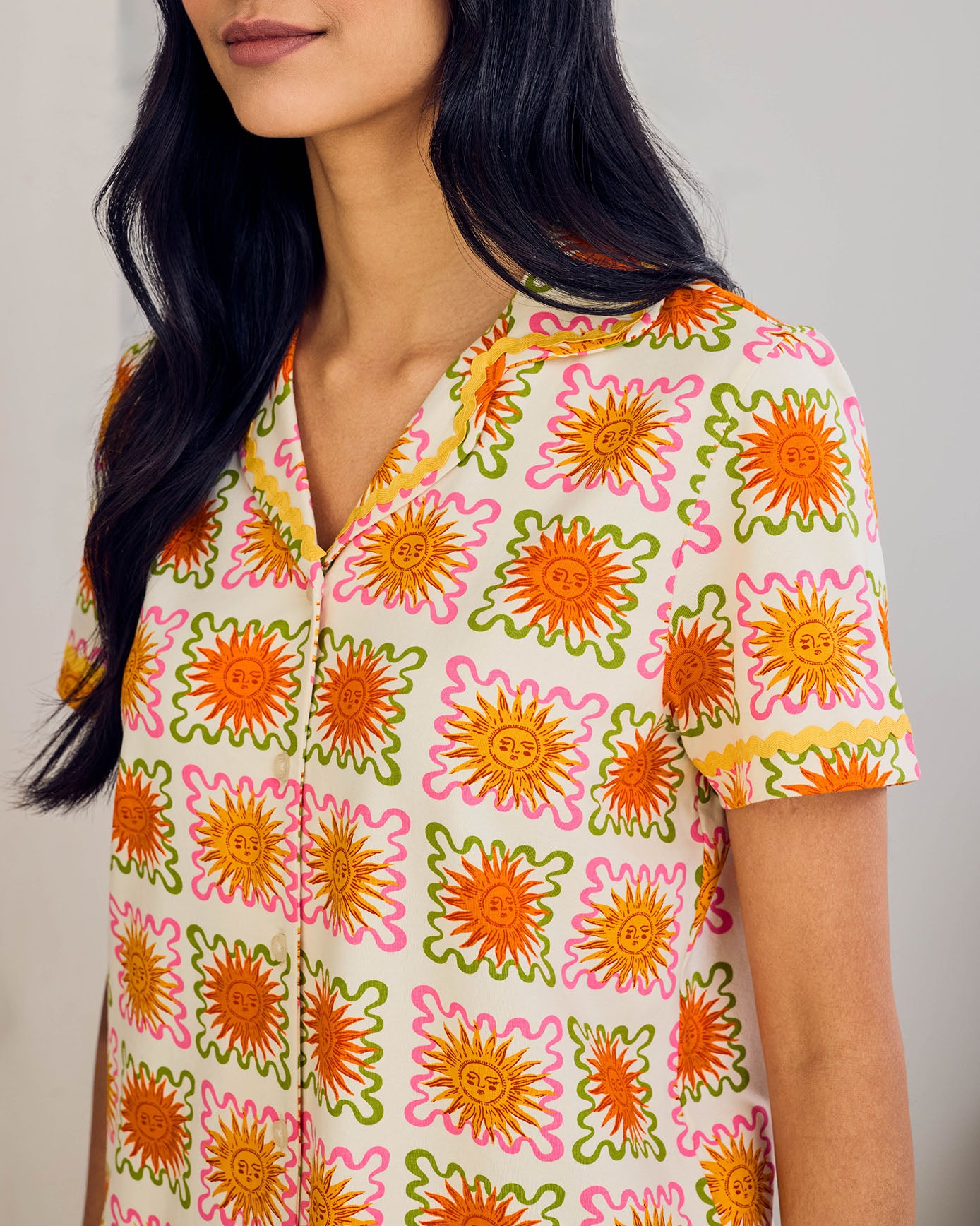 Petite Organic Cotton Sunshine Tile Print Long Pyjama Set