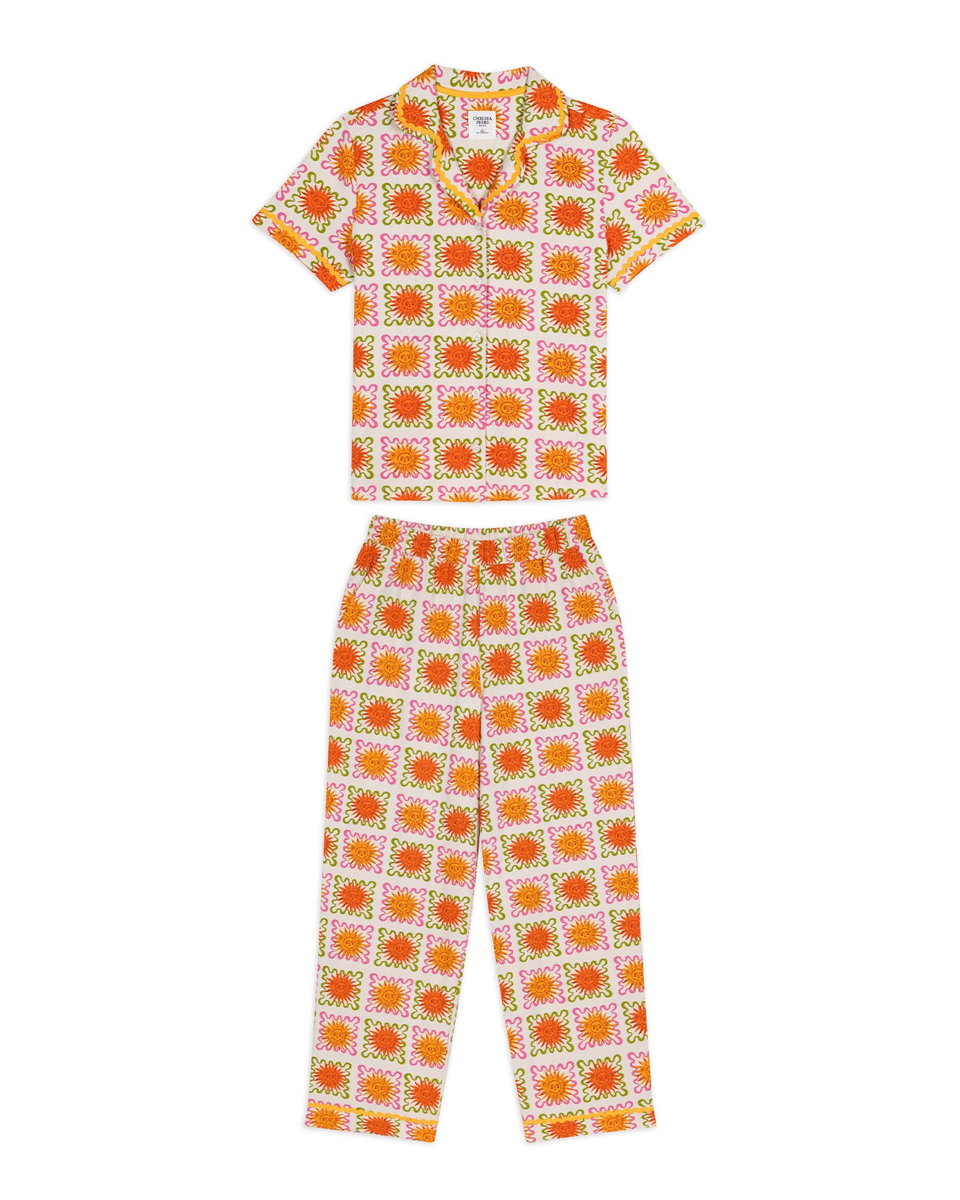 Tall Organic Cotton Sunshine Tile Print Long Pyjama Set