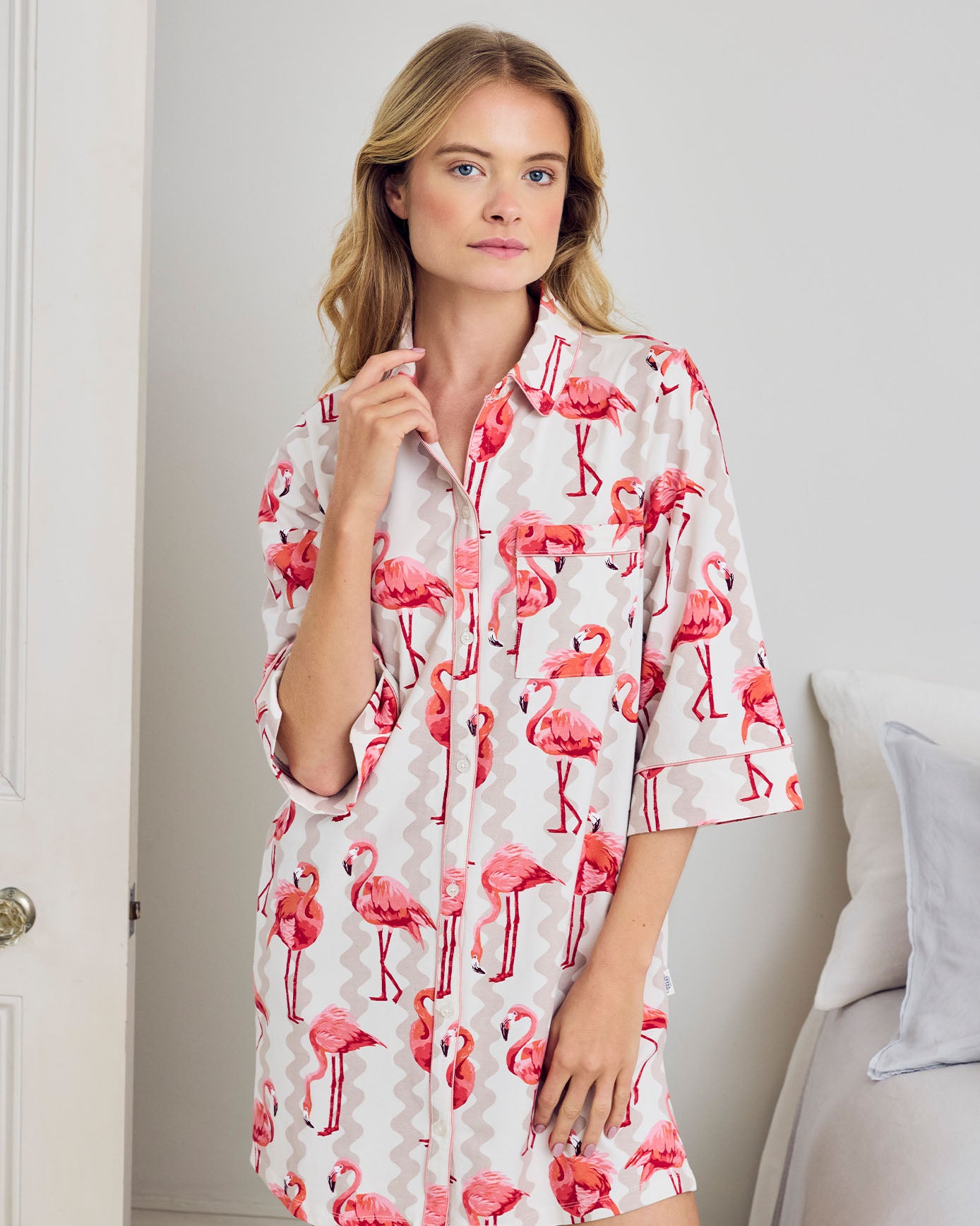 Organic Cotton Flamingo Stripe Print Nightshirt
