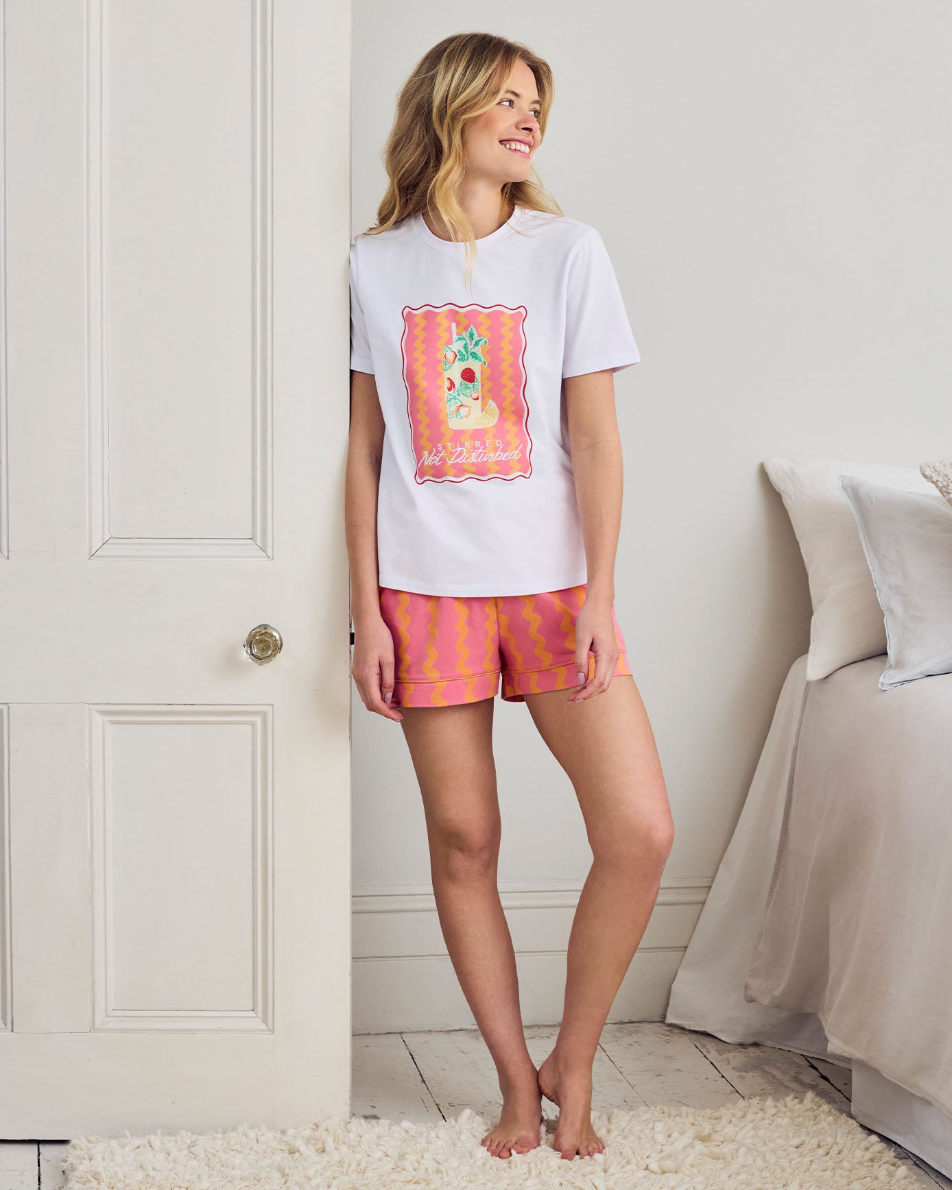 Organic Cotton Wavy Stripe Cocktail Print Short Pyjama Set