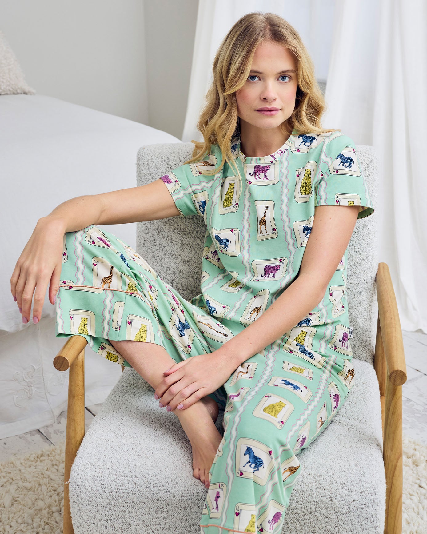 Organic Cotton Playing Card Animals Print Long Pyjama Set