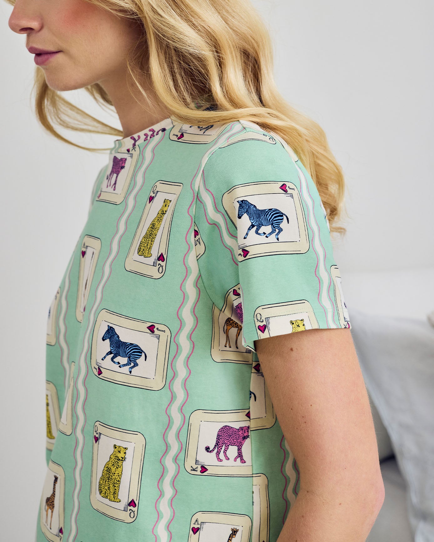 Organic Cotton Playing Card Animals Print Long Pyjama Set