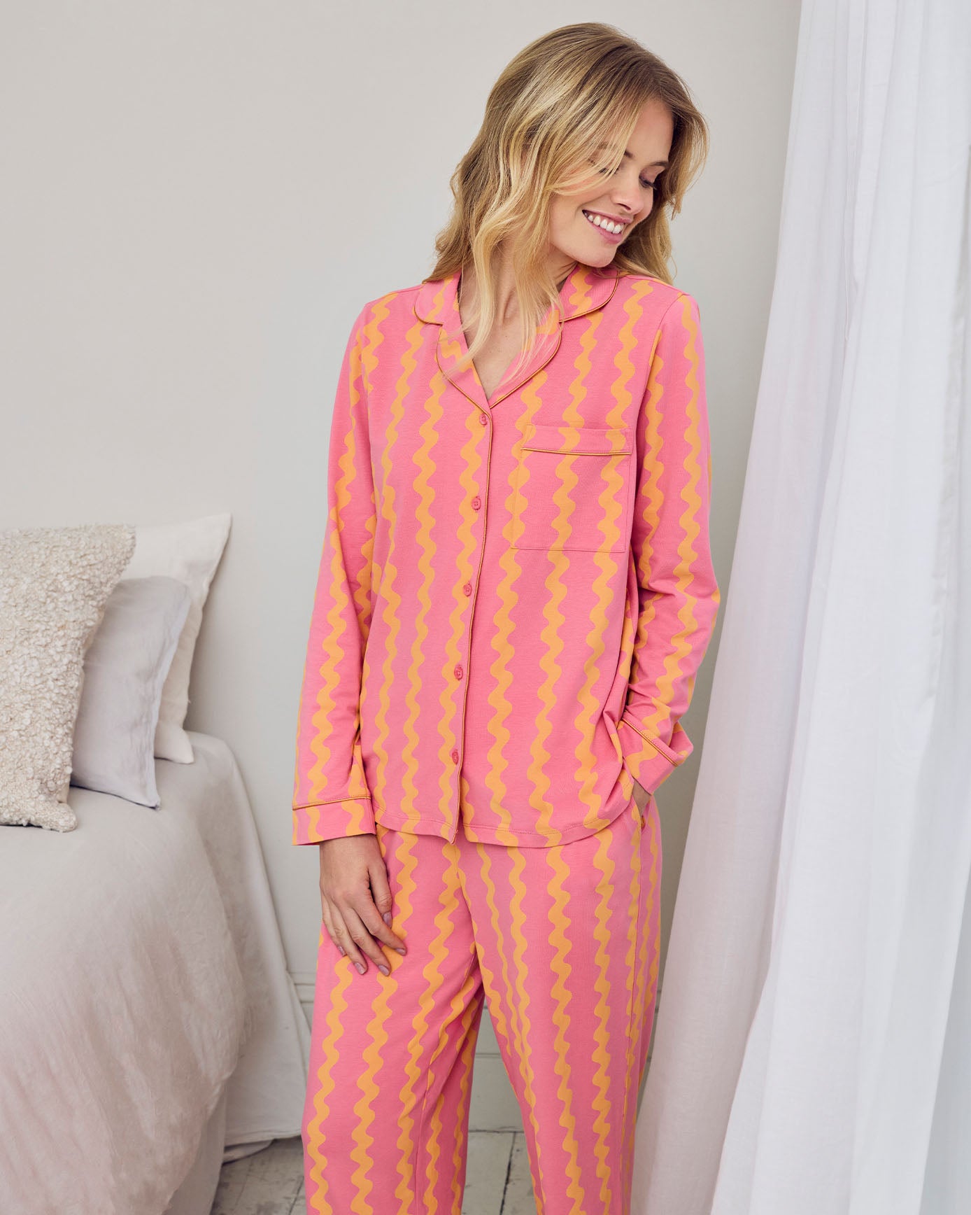 Tall Organic Cotton Sunset Wavy Stripe Long Pyjama Set