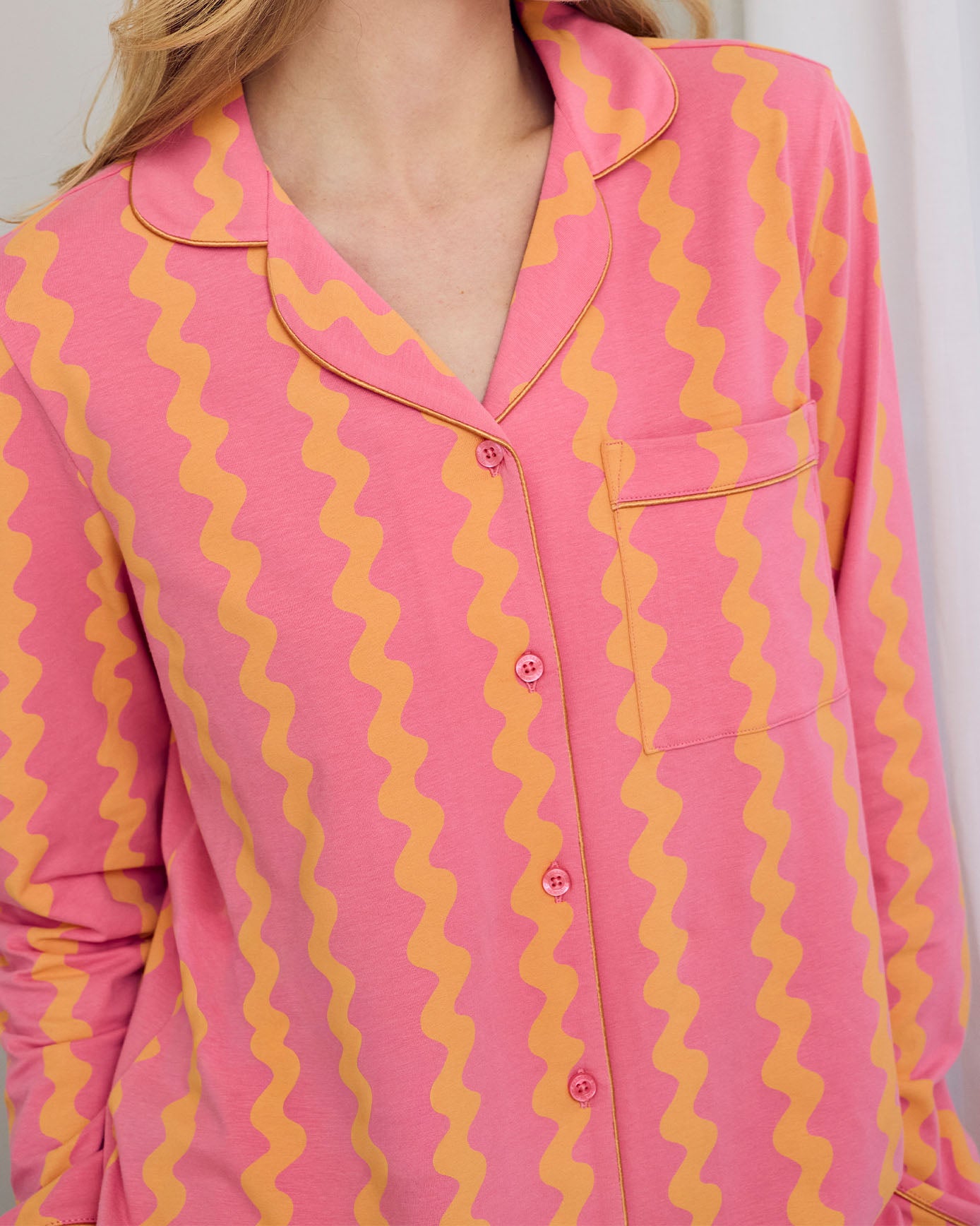 Tall Organic Cotton Sunset Wavy Stripe Long Pyjama Set