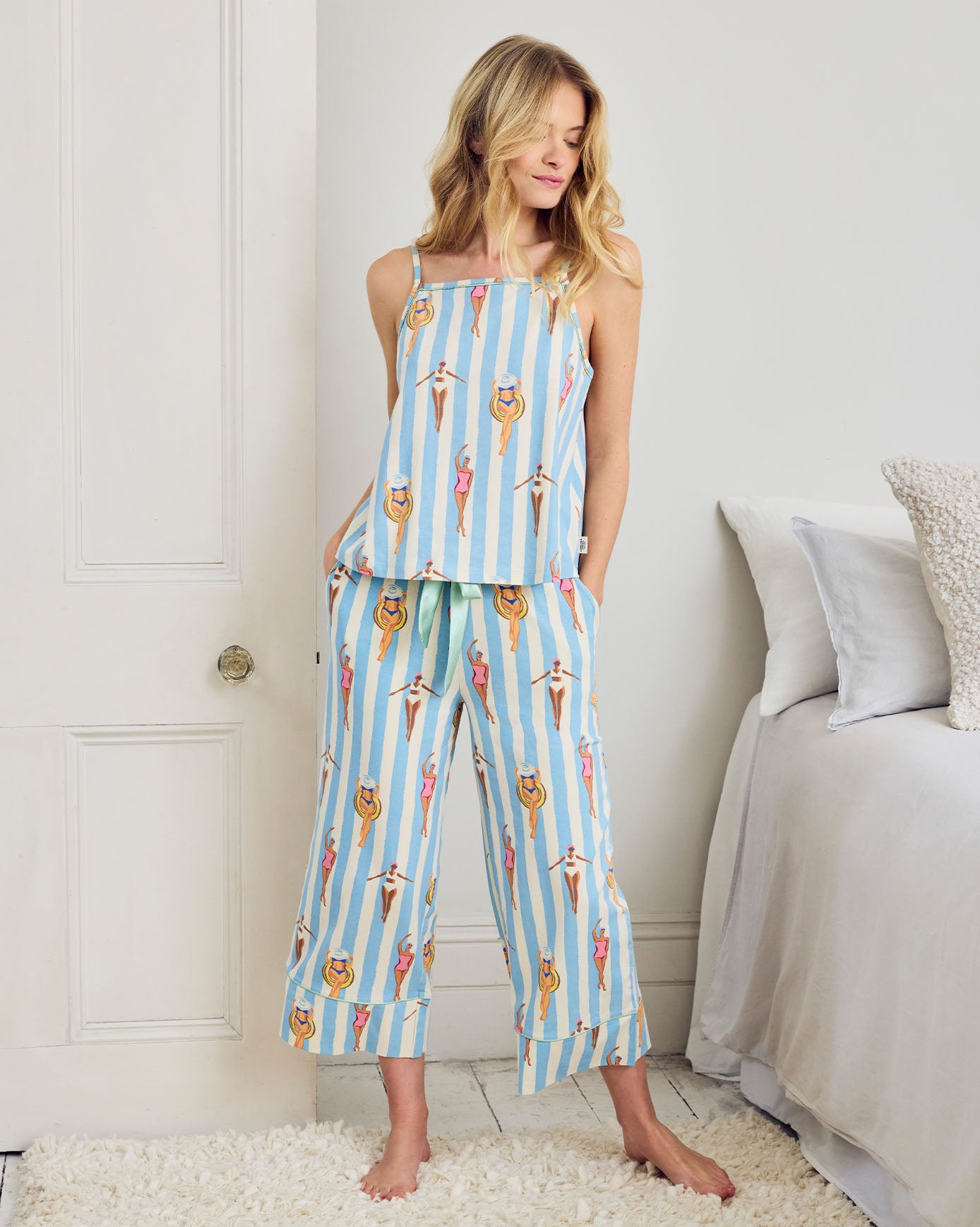 Organic Cotton Swimming Society Stripe Print Cami Long Pyjama Set
