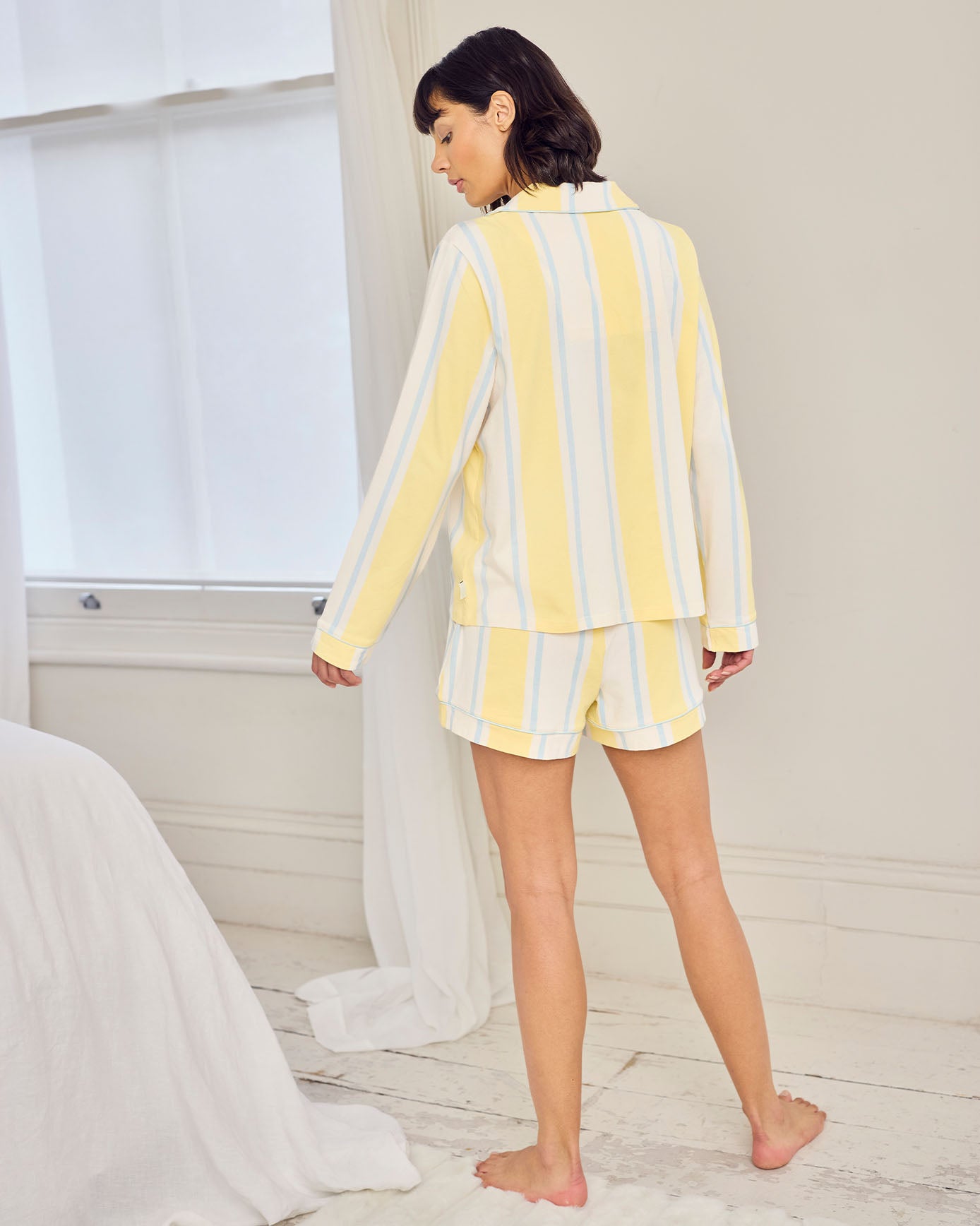 Organic Cotton Embroidered Time for a Nap Short Pyjama Set - Yellow
