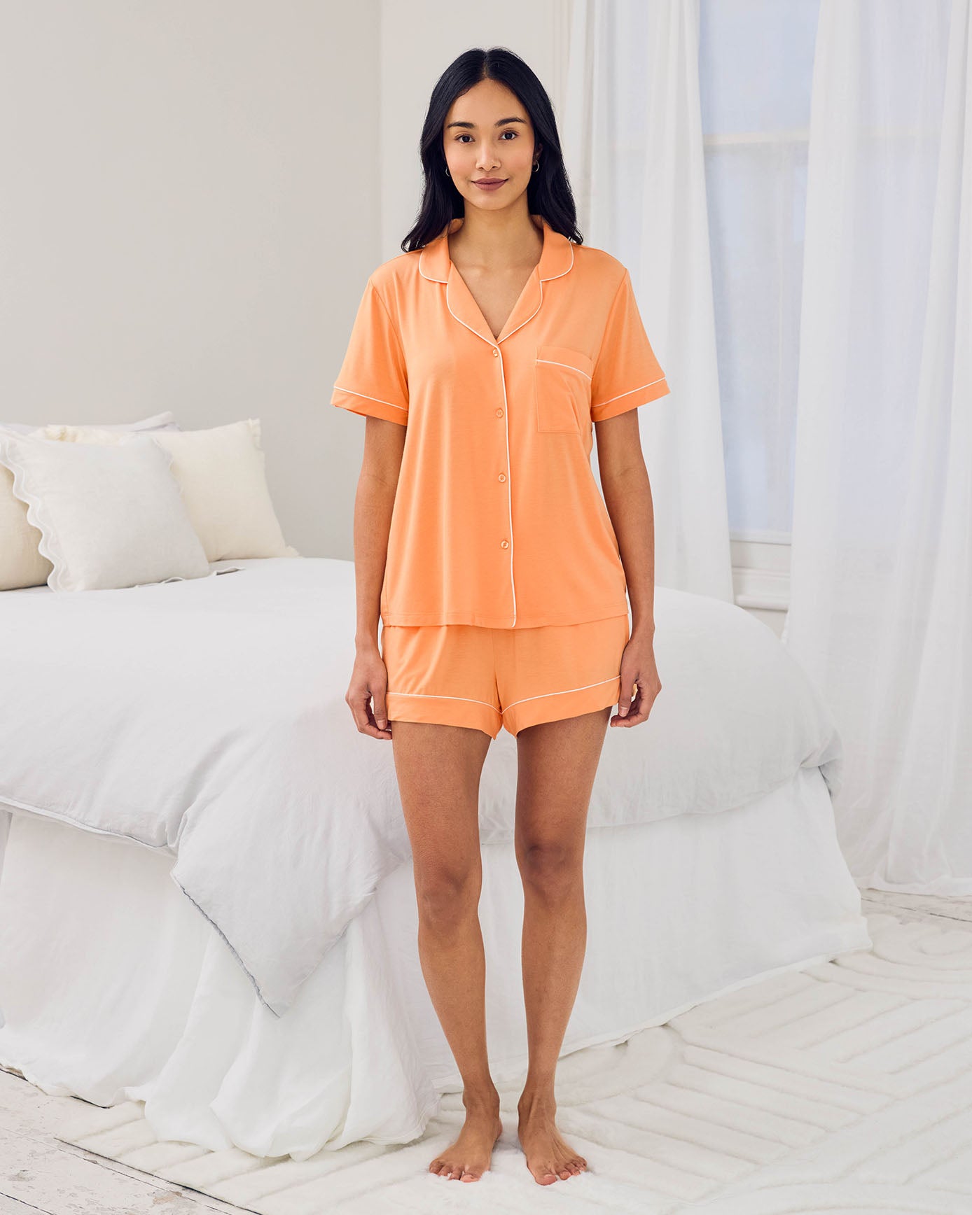 Tencel™ Modal Button Up Short Pyjama Set - Orange