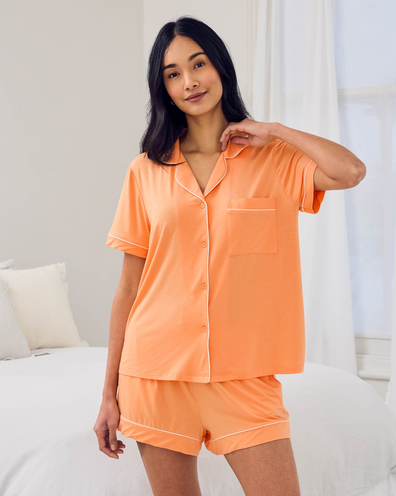 Tencel™ Modal Button Up Short Pyjama Set - Orange