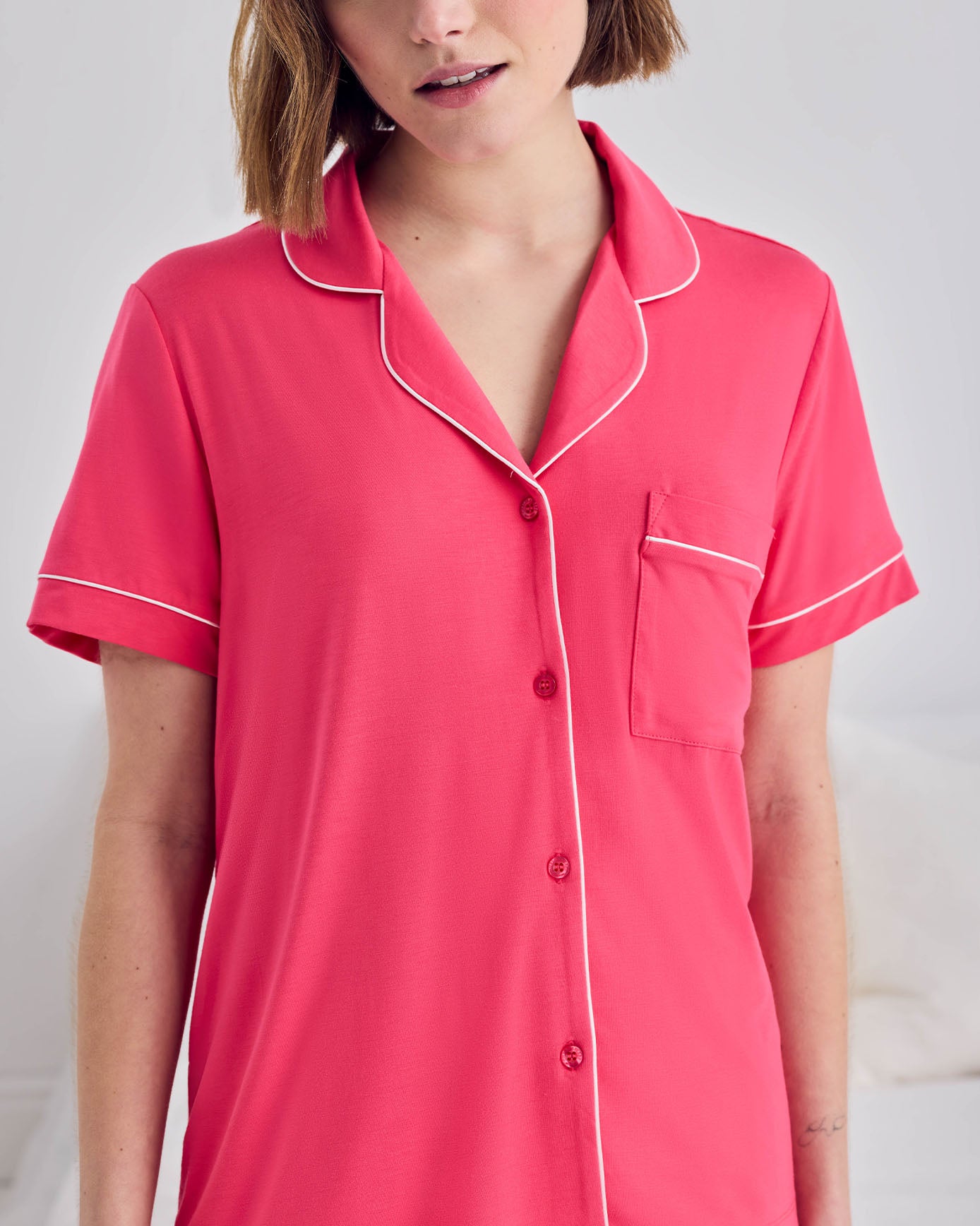 TENCEL™ Modal Short Button Up Pyjama Set - Hot Pink