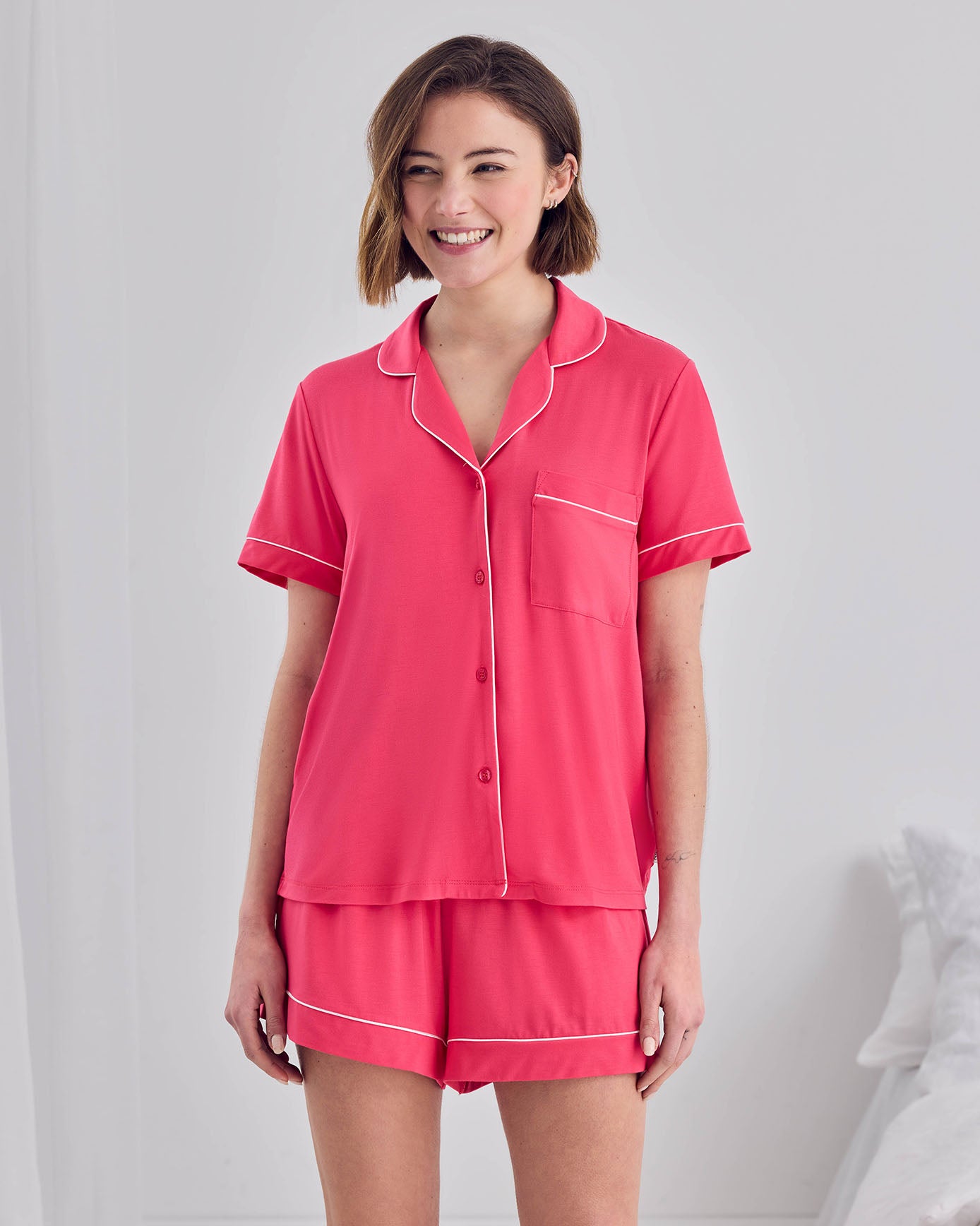 TENCEL™ Modal Short Button Up Pyjama Set - Hot Pink