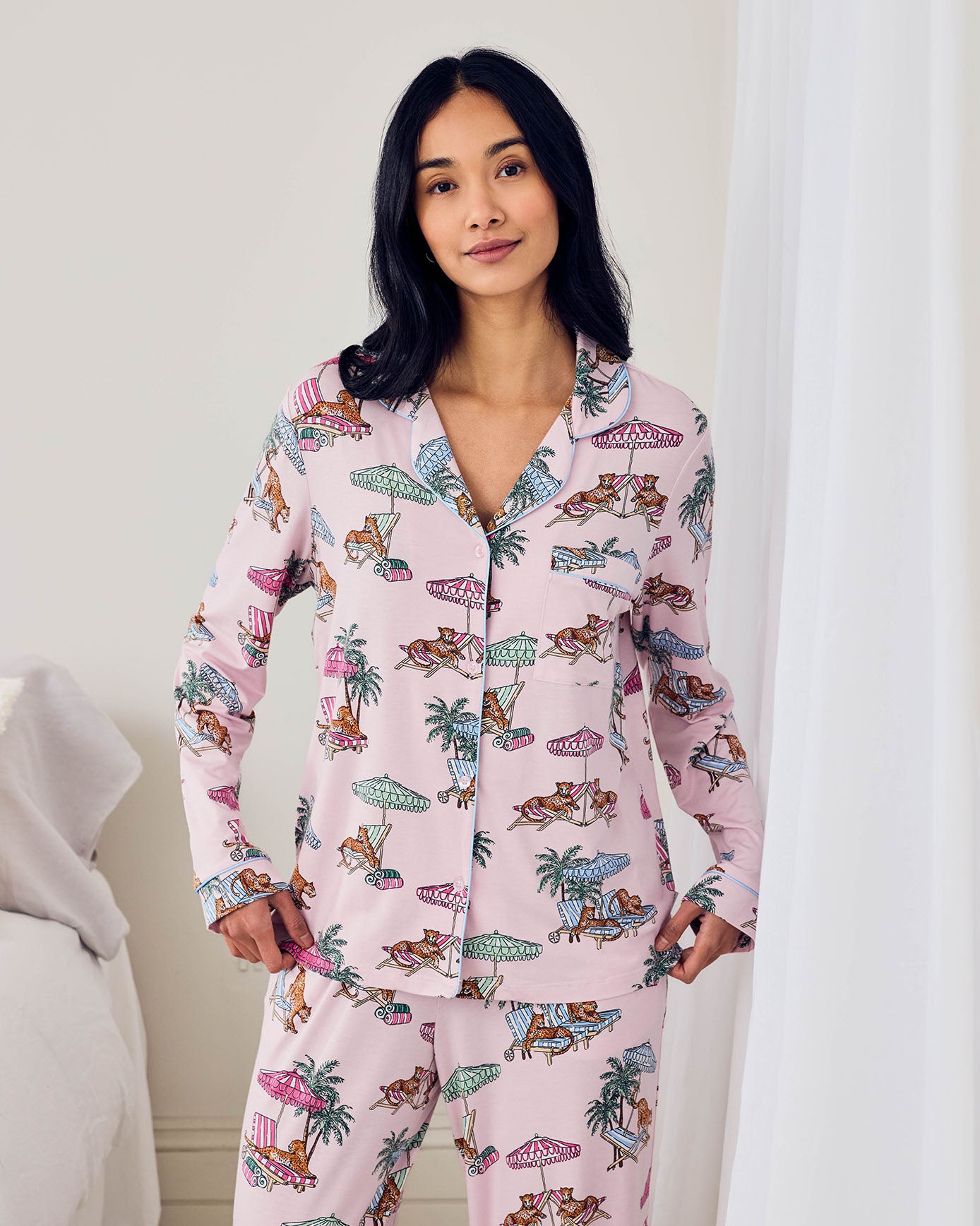 Petite Tencel™ Modal Lounging Leopards Print Long Pyjama Set