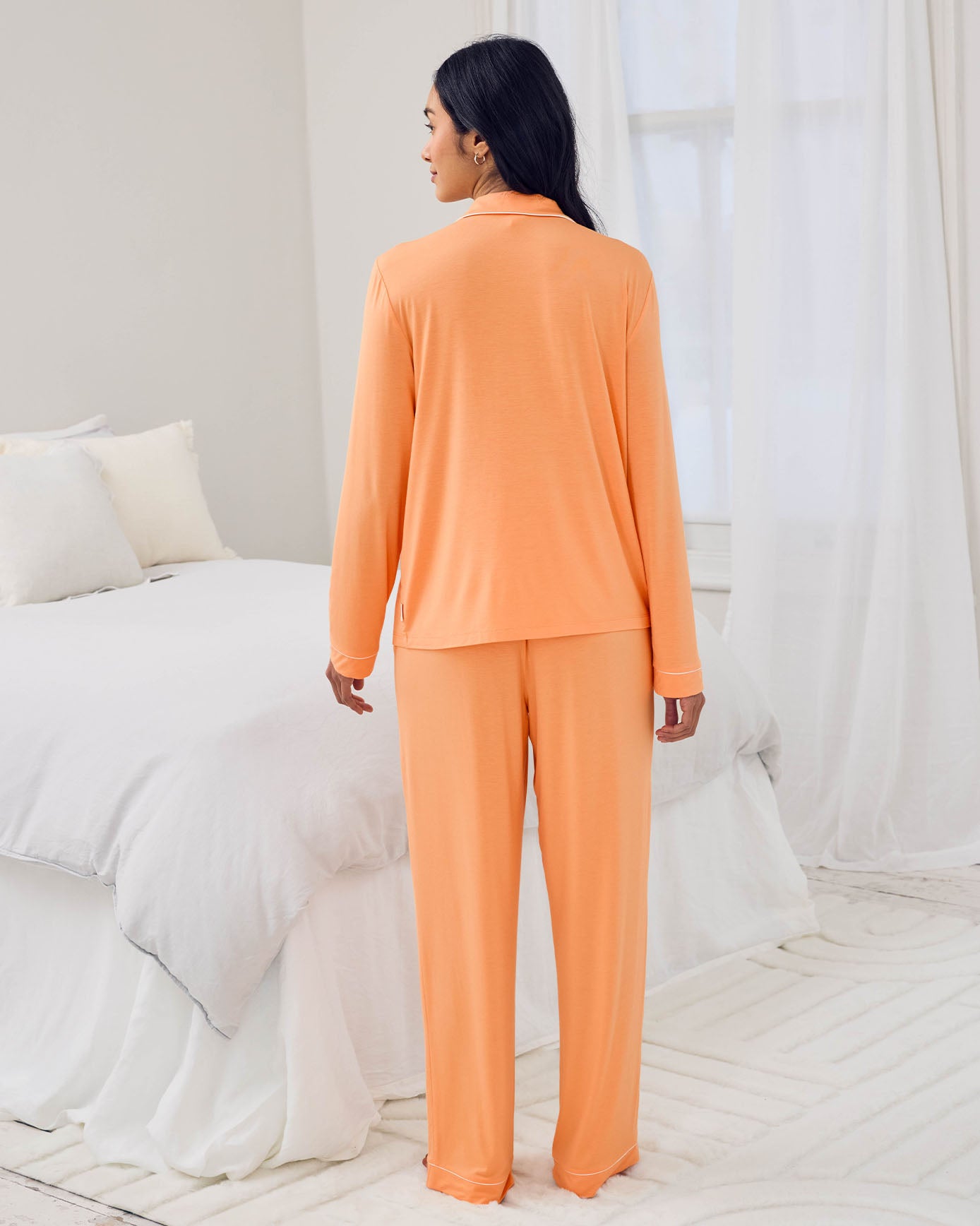 Tencel™ Modal Button Up Long Pyjama Set - Orange