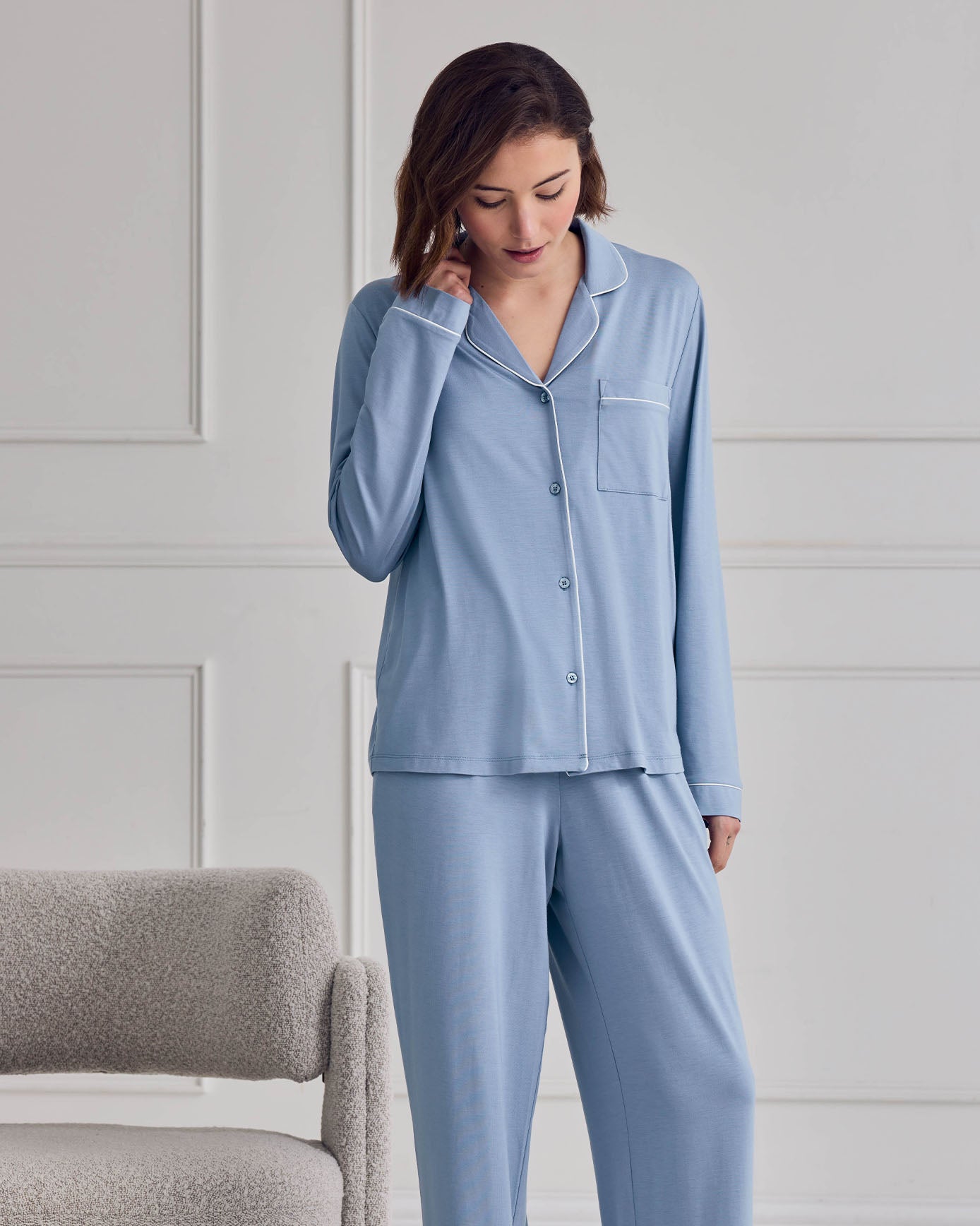 TENCEL™ Modal Long Button Up Pyjama Set - Blue