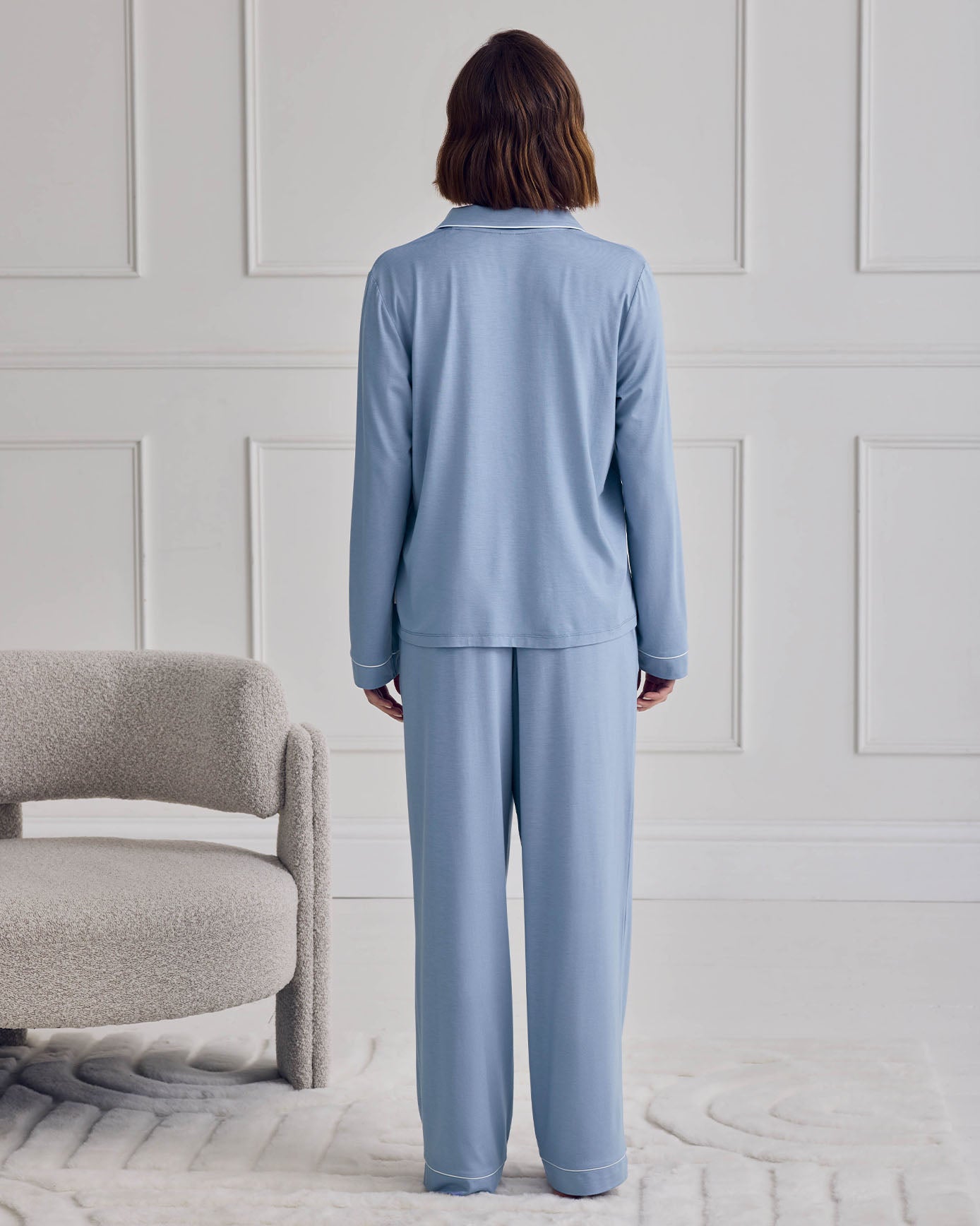 TENCEL™ Modal Long Button Up Pyjama Set - Blue