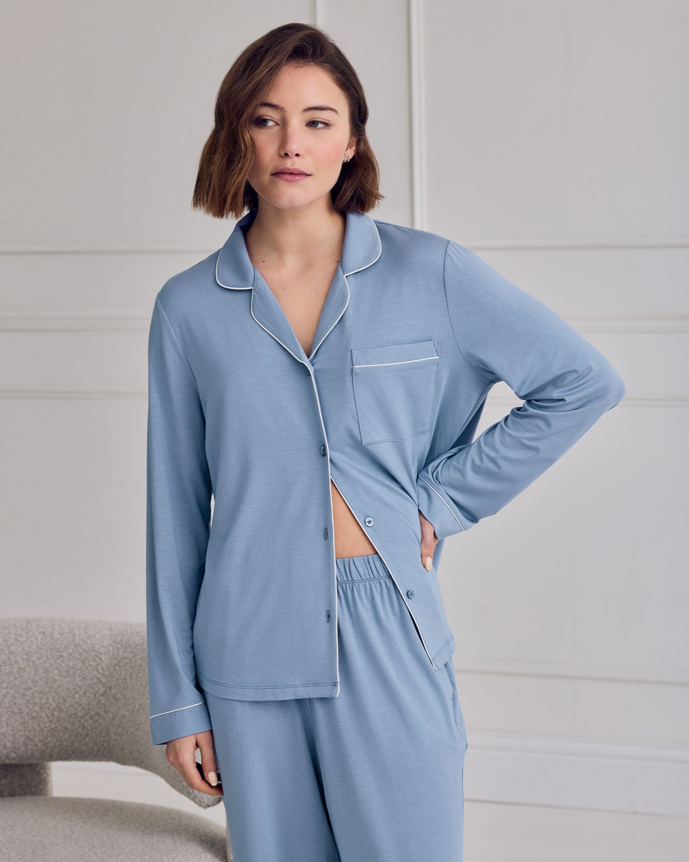 TENCEL™ Modal Long Button Up Pyjama Set - Blue