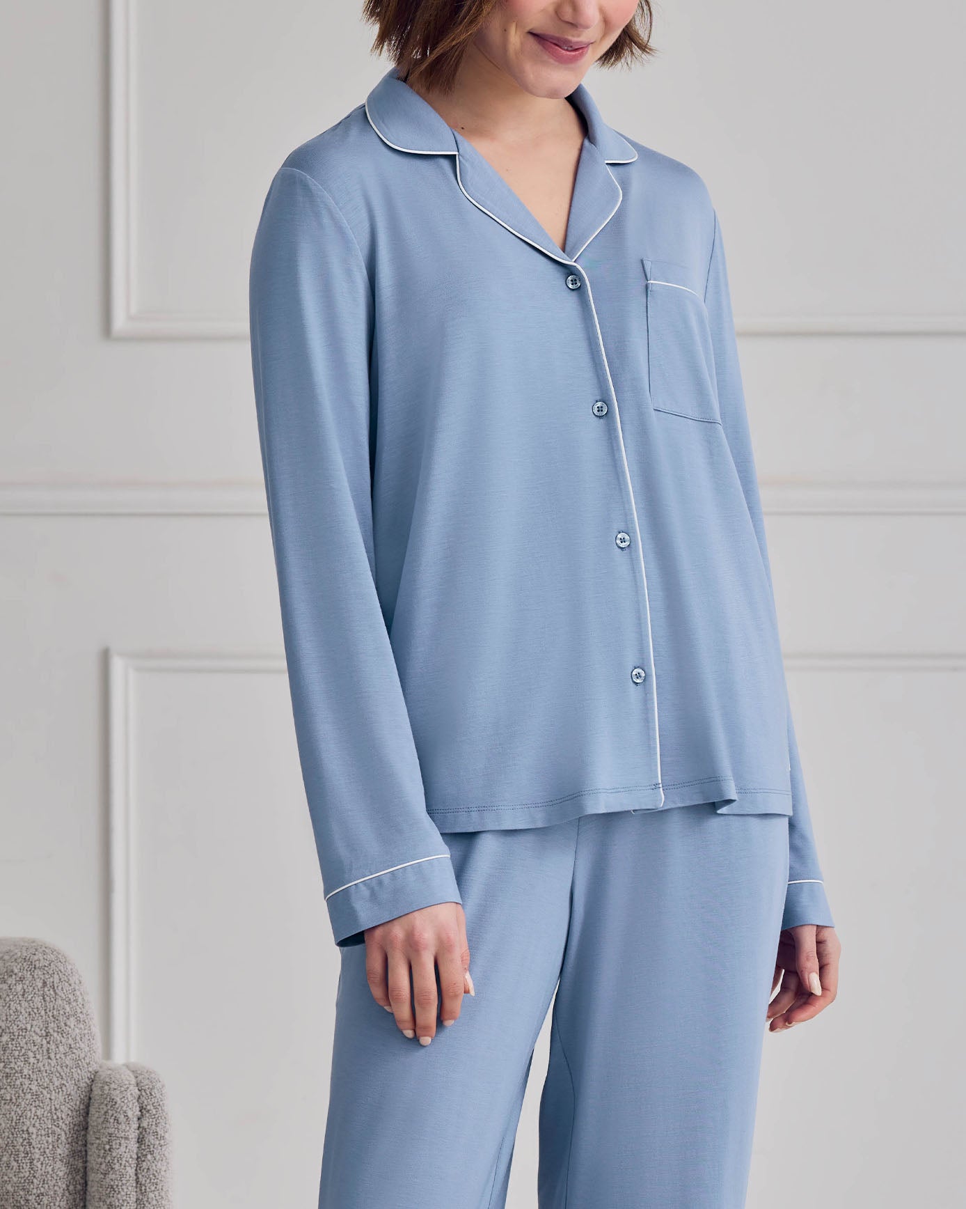 TENCEL™ Modal Long Button Up Pyjama Set - Blue