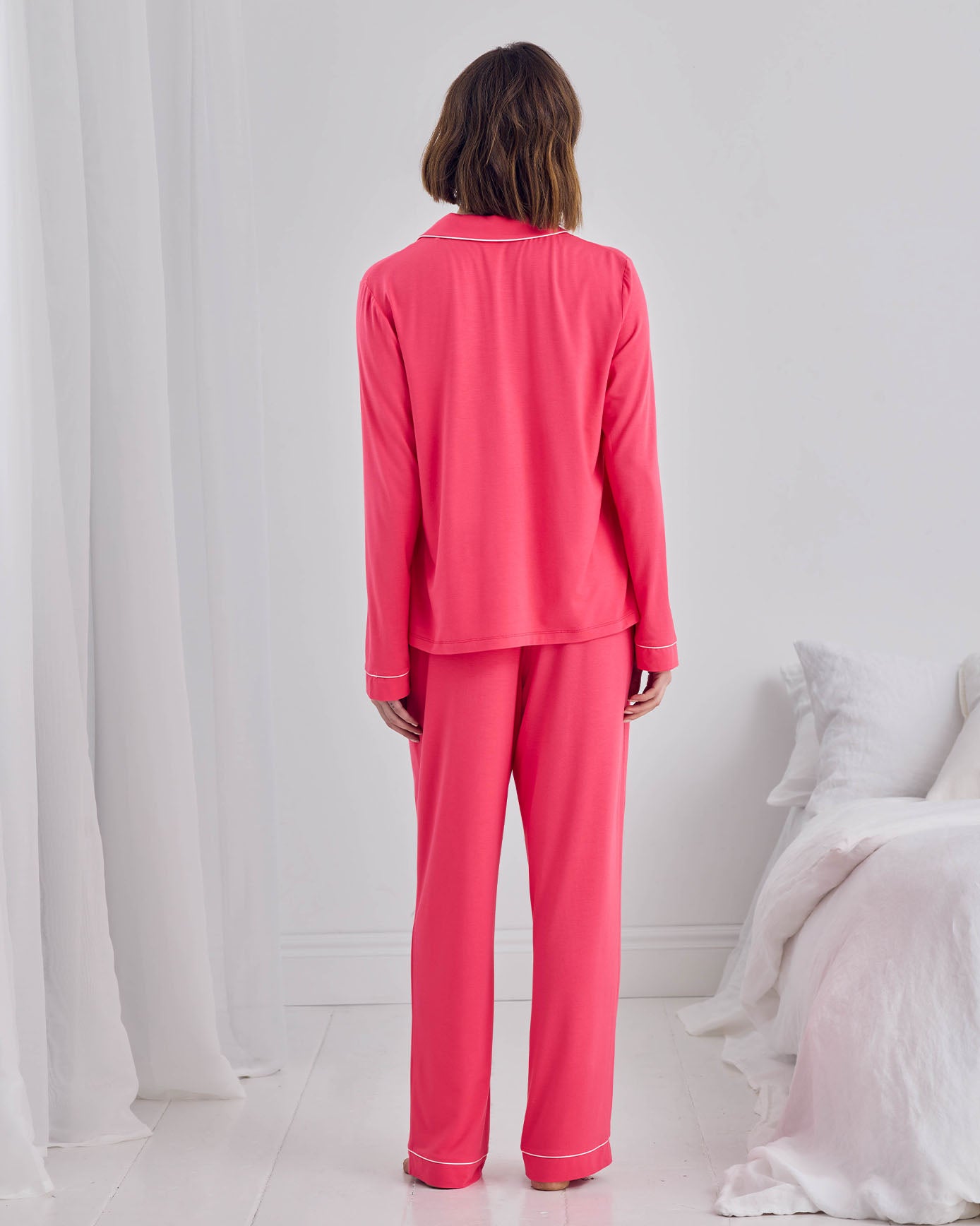 TENCEL™ Modal Long Button Up Pyjama Set - Hot Pink