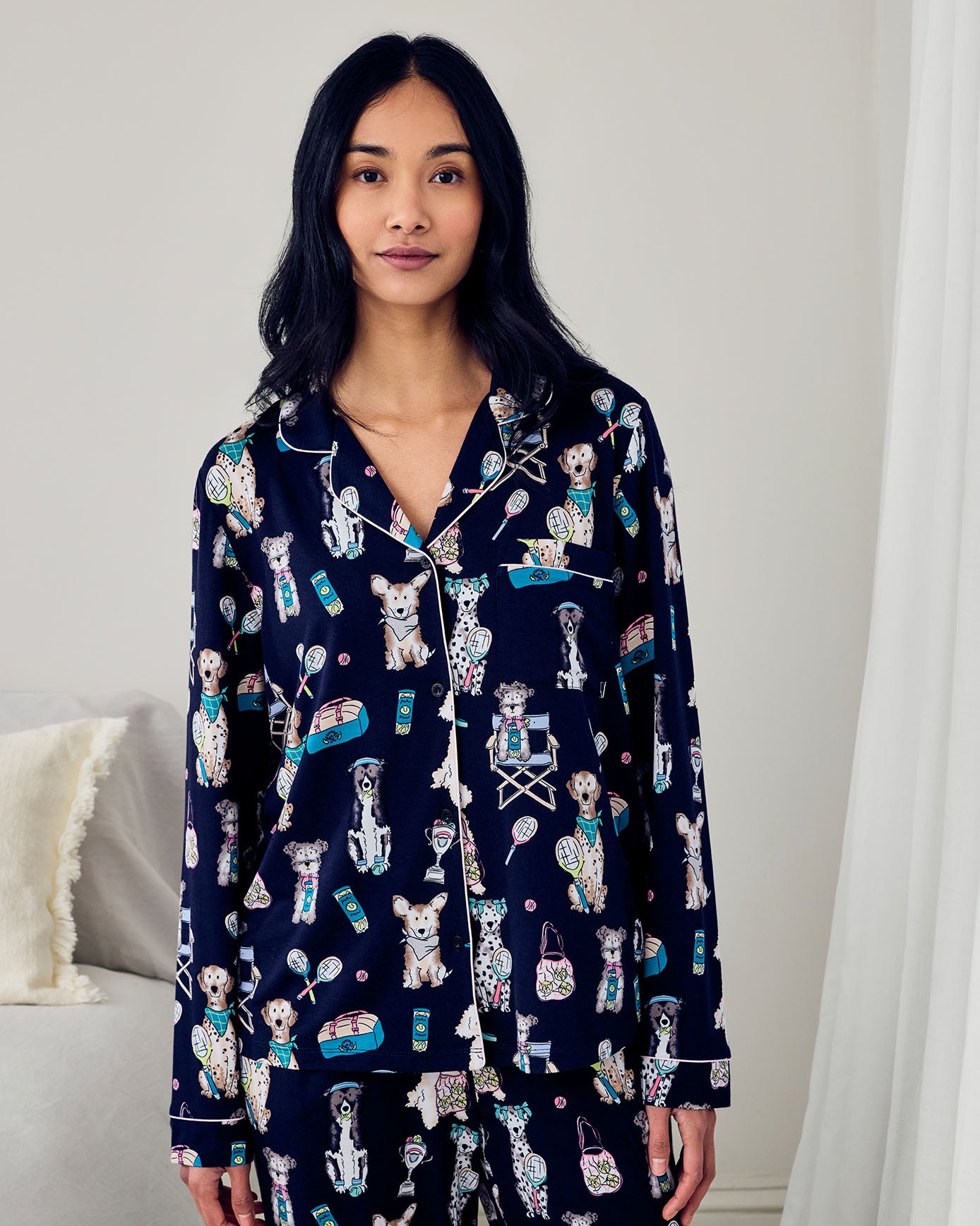 Tencel™ Modal Tennis Dogs Print Long Pyjama Set - Navy