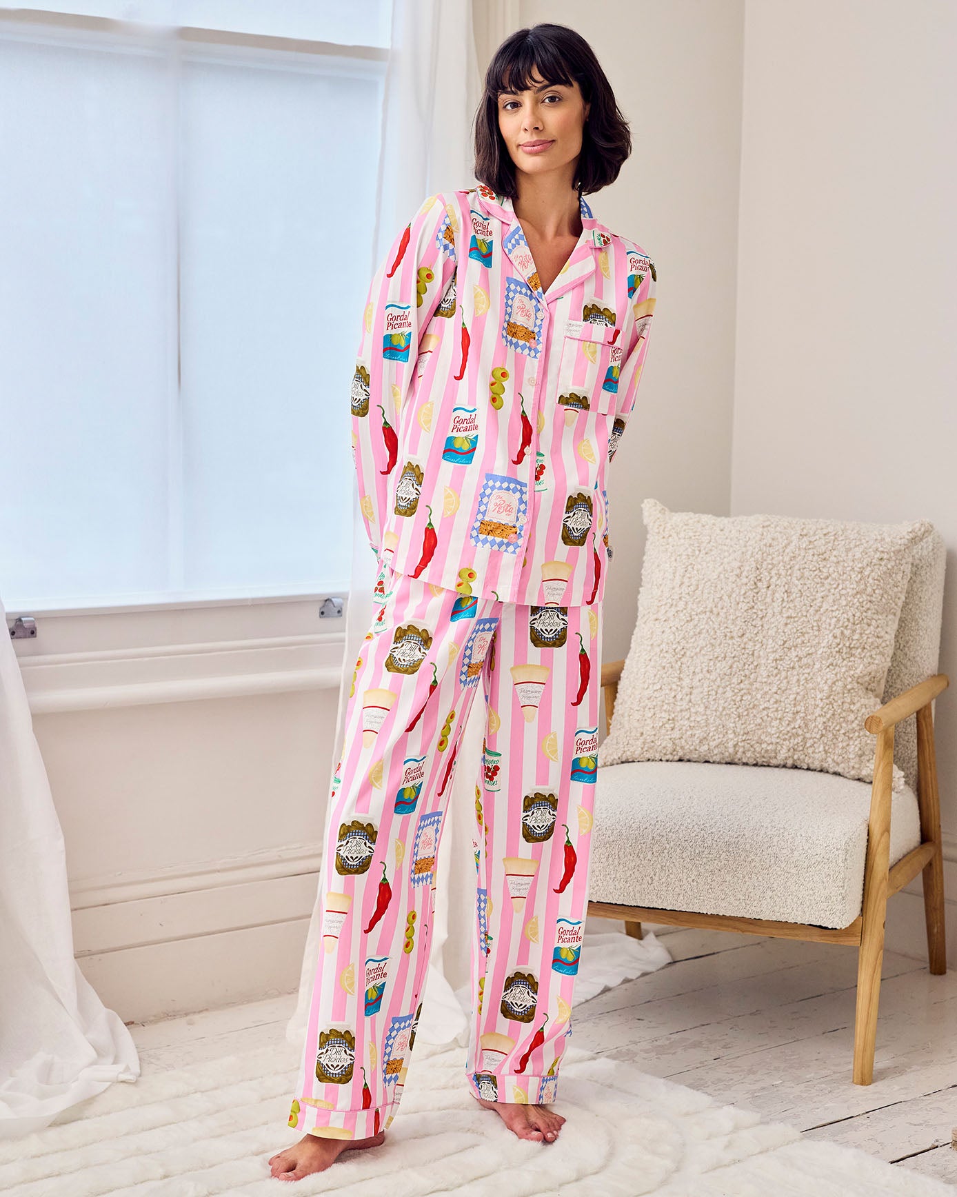 Organic Cotton Deli Stripe Print Long Pyjama Set