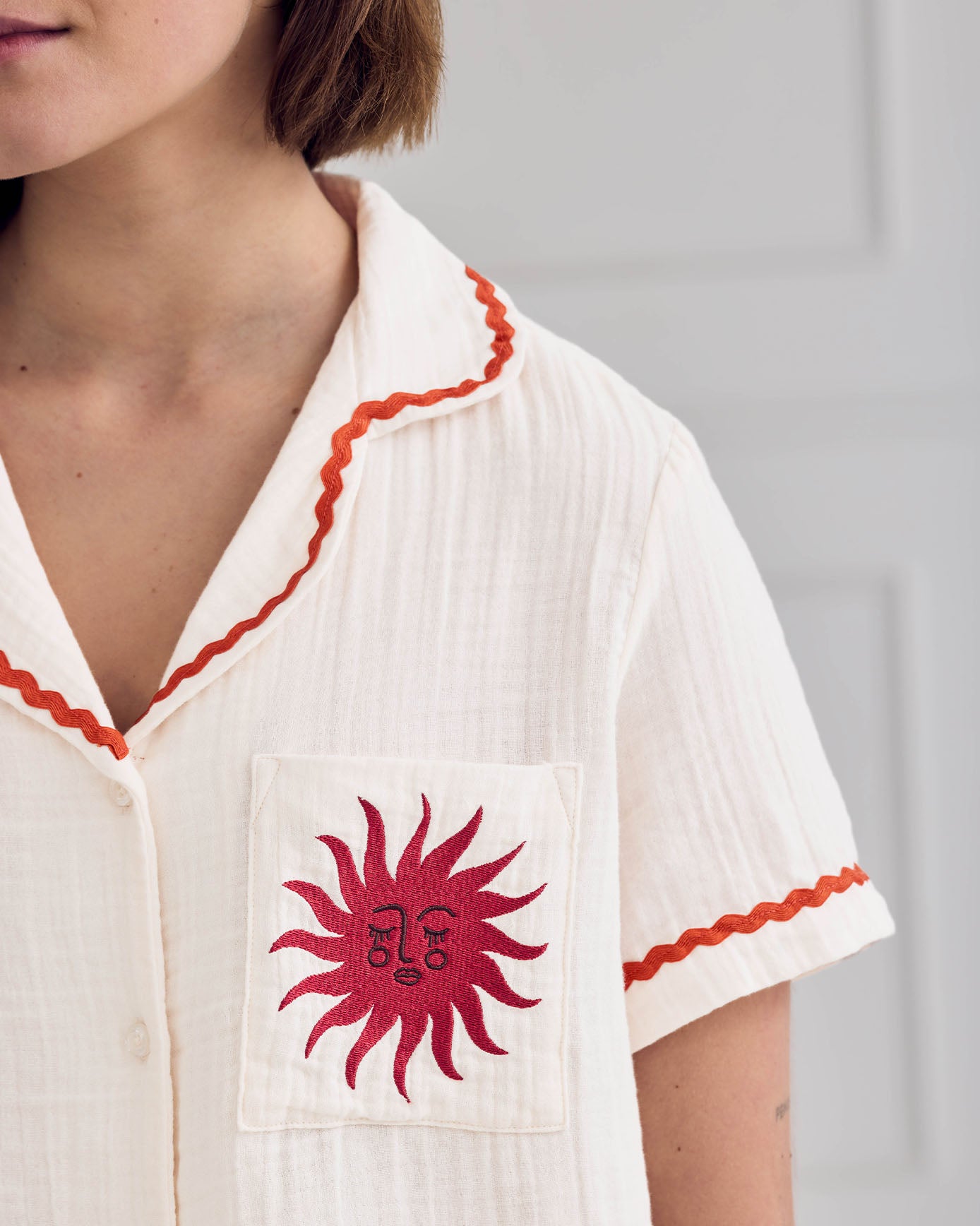Organic Cotton Cheesecloth Embroidered Le Soleil Short Pyjama Set