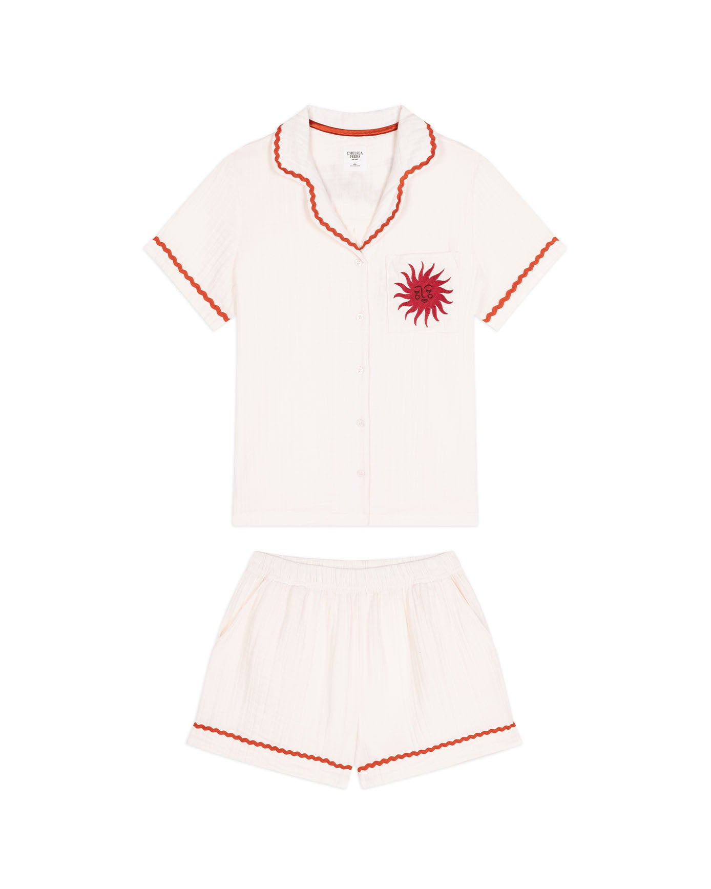Organic Cotton Cheesecloth Embroidered Le Soleil Short Pyjama Set