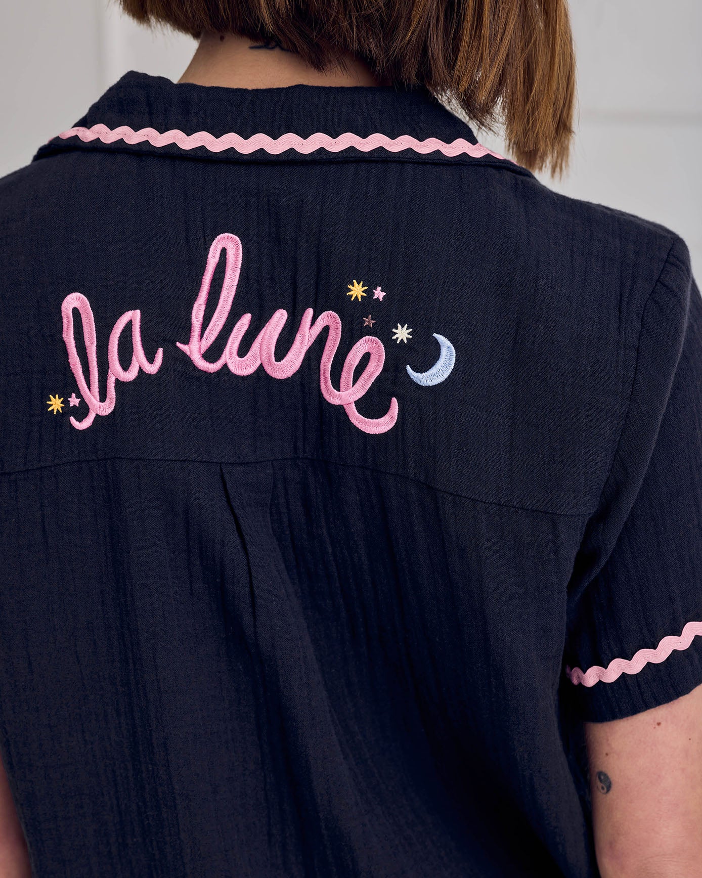 Organic Cotton Cheesecloth Embroidered La Lune Short Pyjama Set