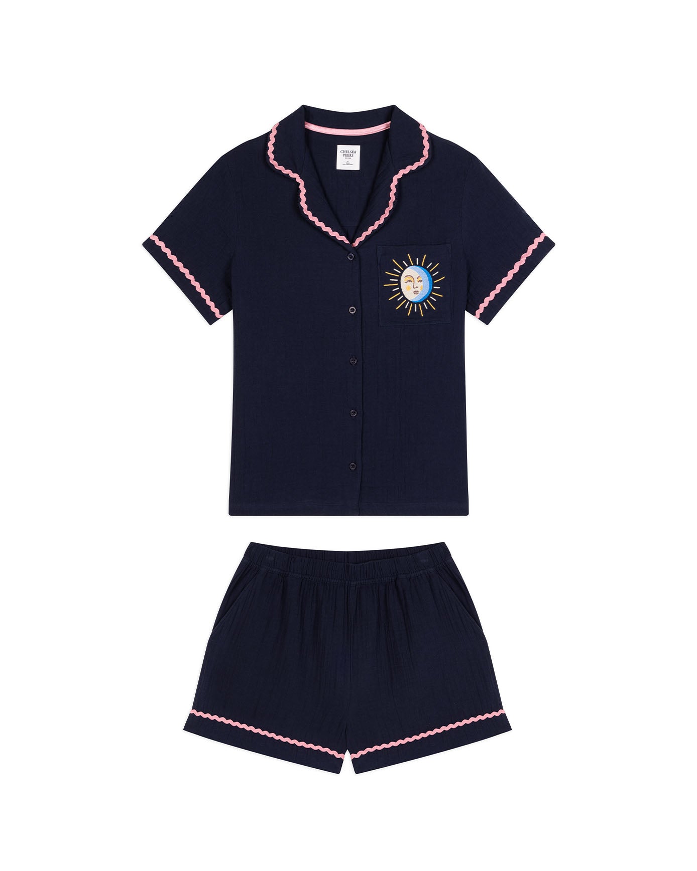 Organic Cotton Cheesecloth Embroidered La Lune Short Pyjama Set