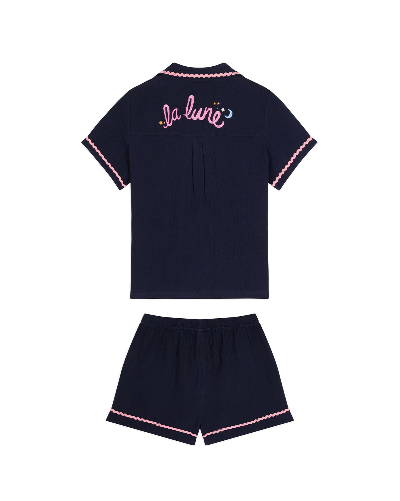 Organic Cotton Cheesecloth Embroidered La Lune Short Pyjama Set