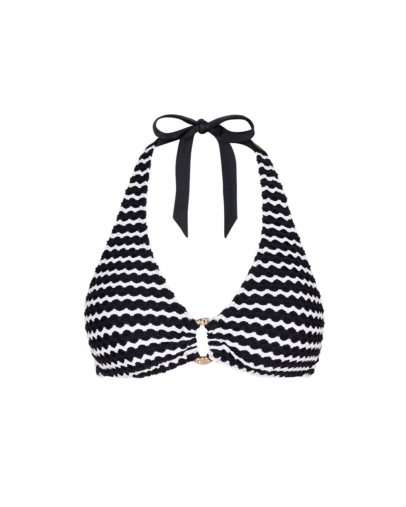 Crochet Halterneck Bikini Top - Black & White