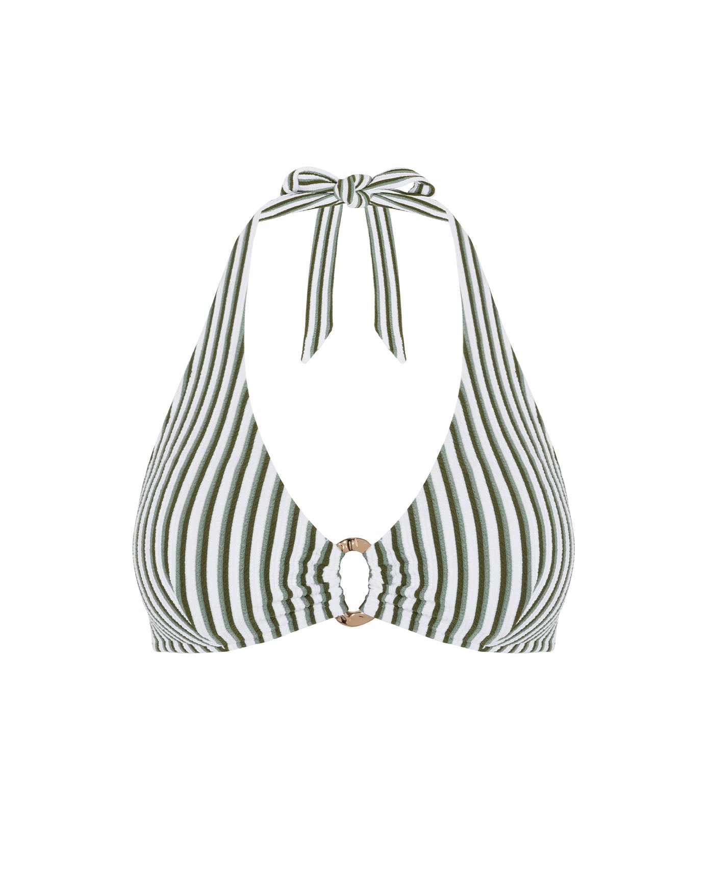 Crinkle Halterneck Stripe Bikini Top - Green