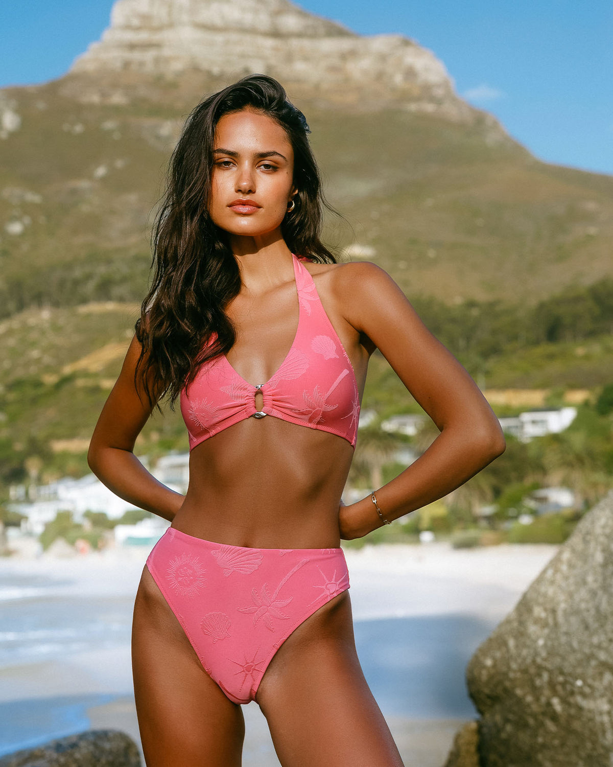 Jacquard Coastal High Waist Bikini Bottoms