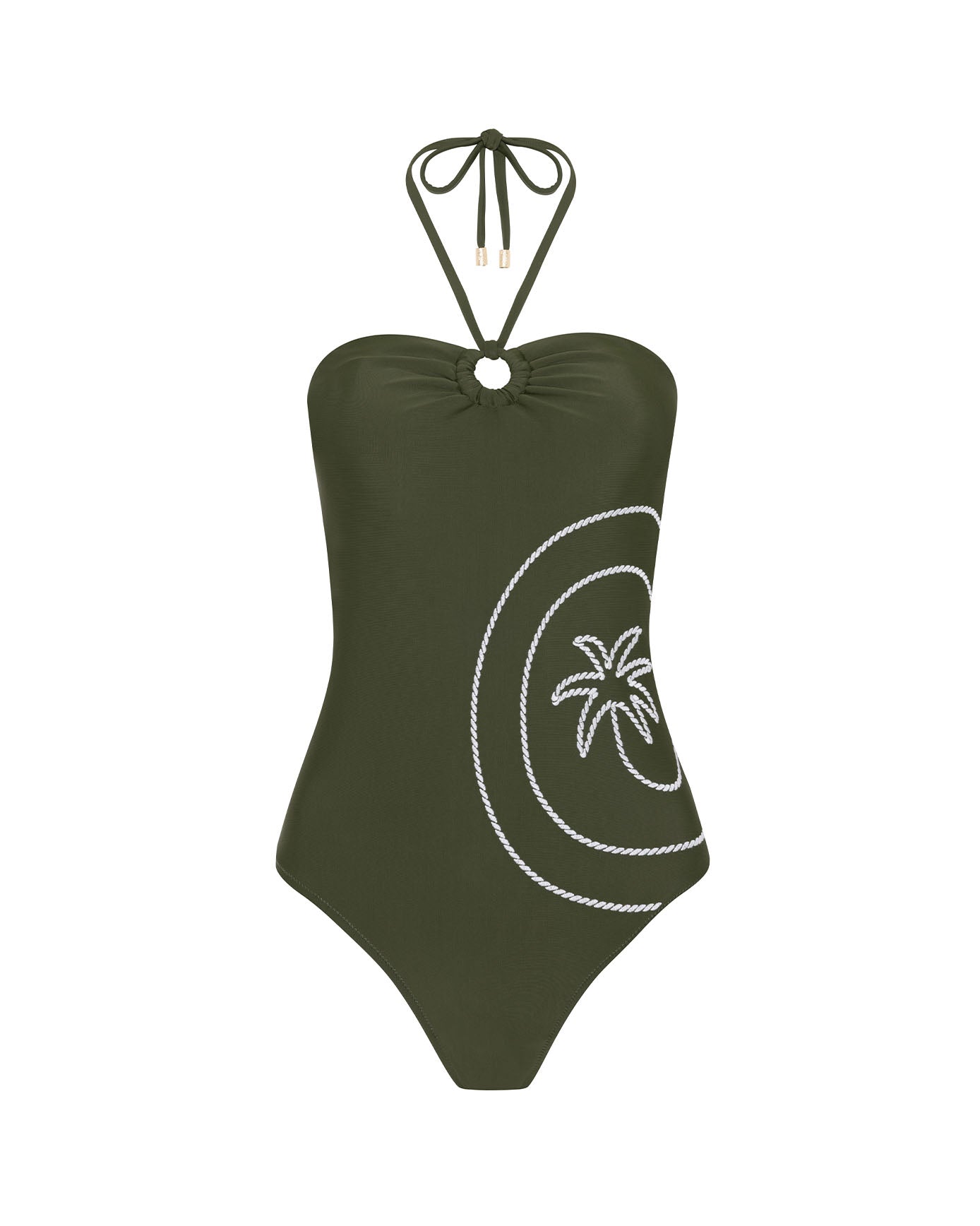 Embroidered Palm Swirl Halterneck Swimsuit