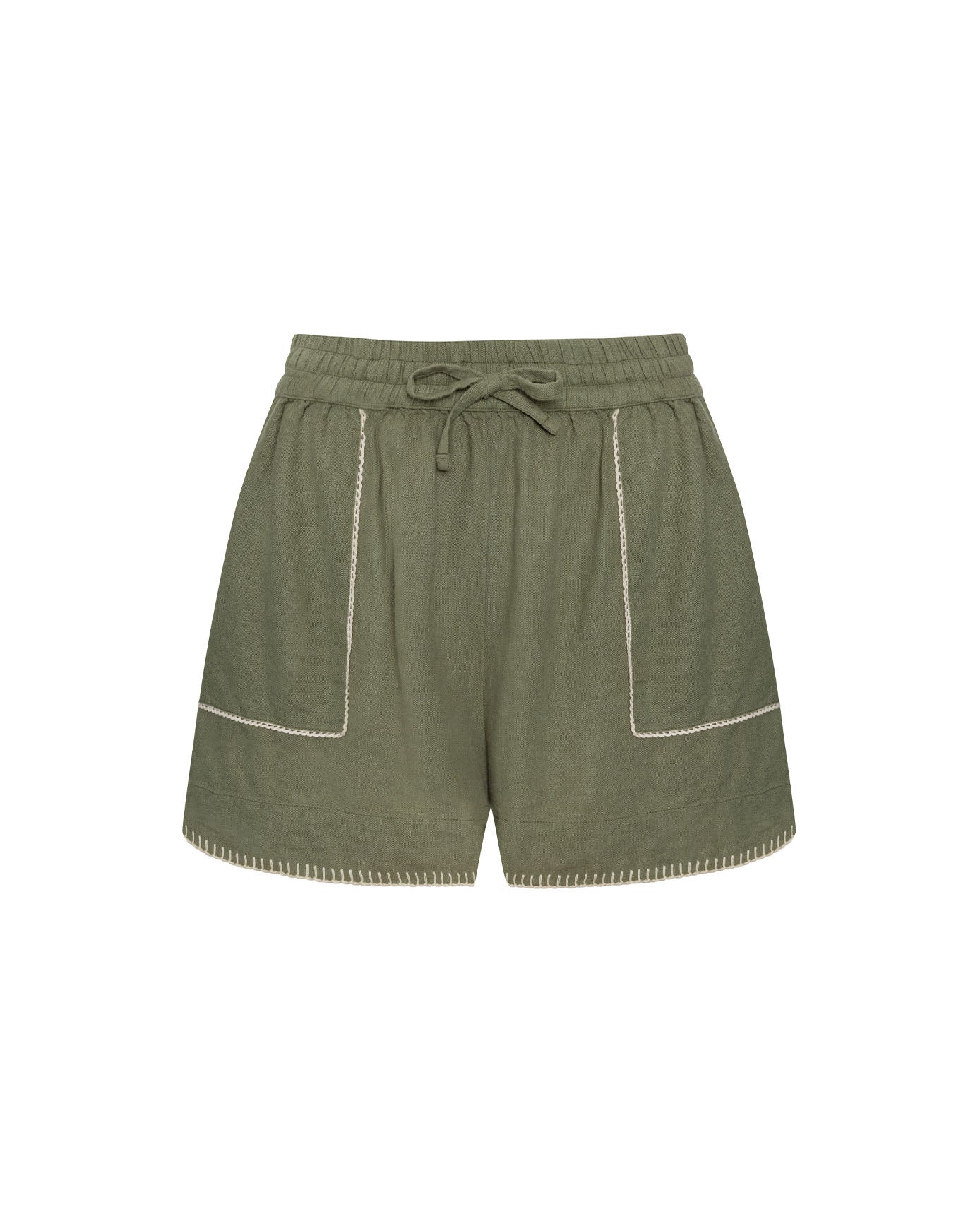 Linen-Blend Shorts - Khaki