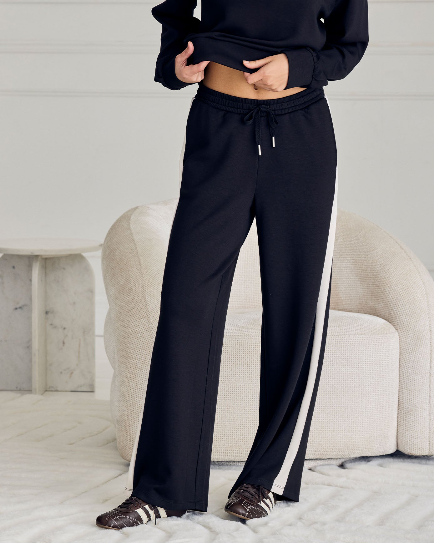 LuxeComfort Scuba Side Stripe Joggers - Black