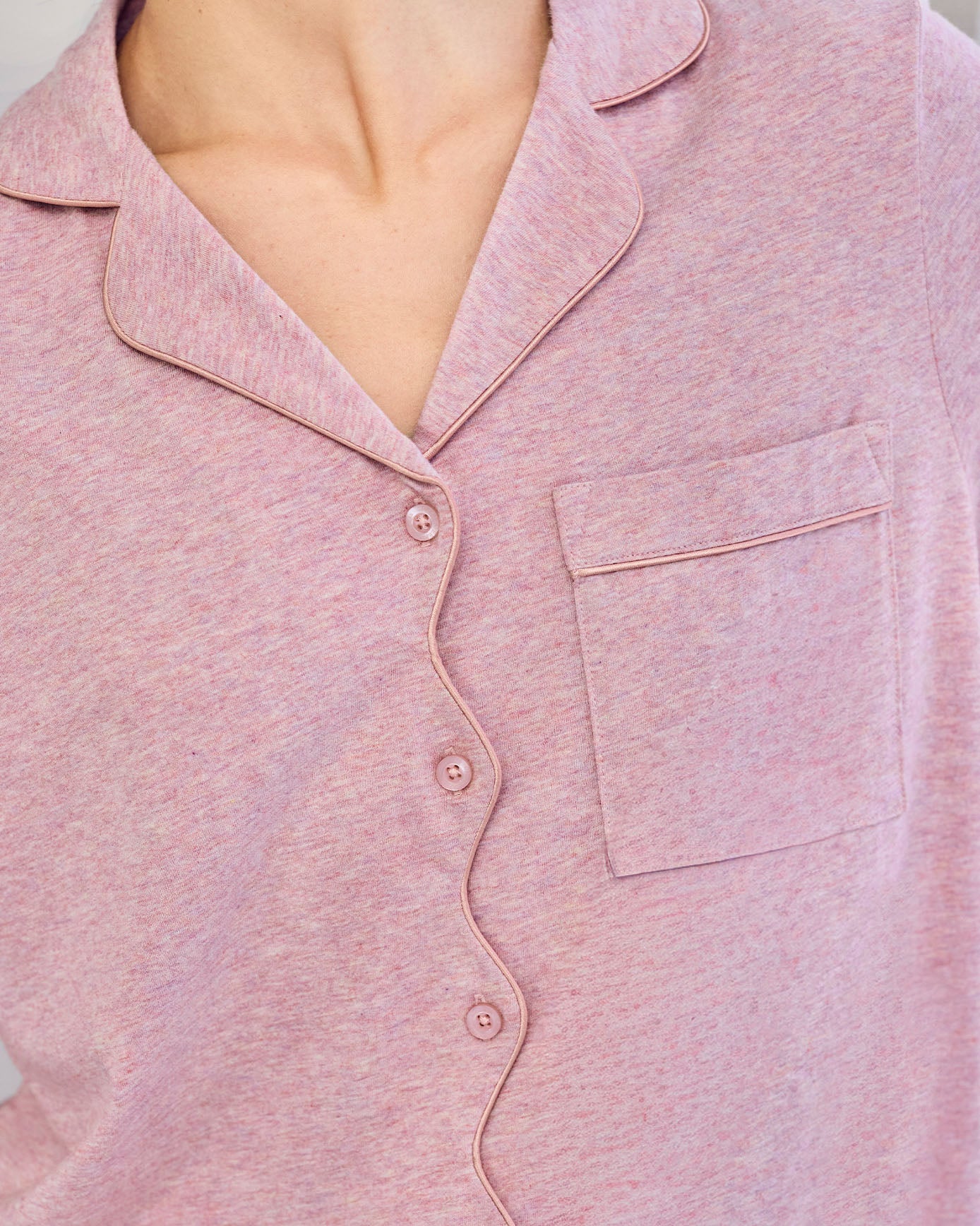 Organic Cotton Scallop Edge Long Pyjama Set - Pink