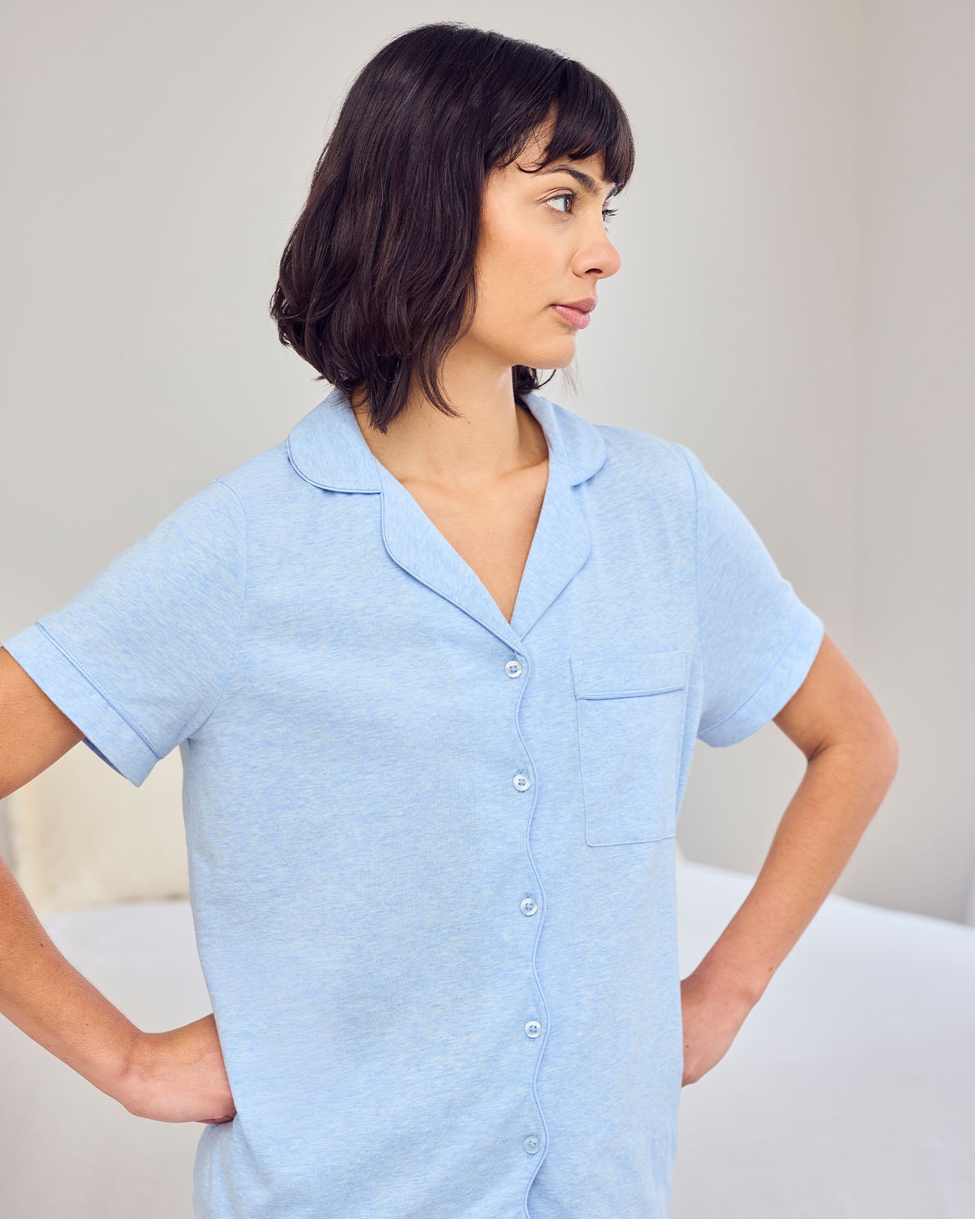 Organic Cotton Scallop Edge Short Pyjama Set - Blue