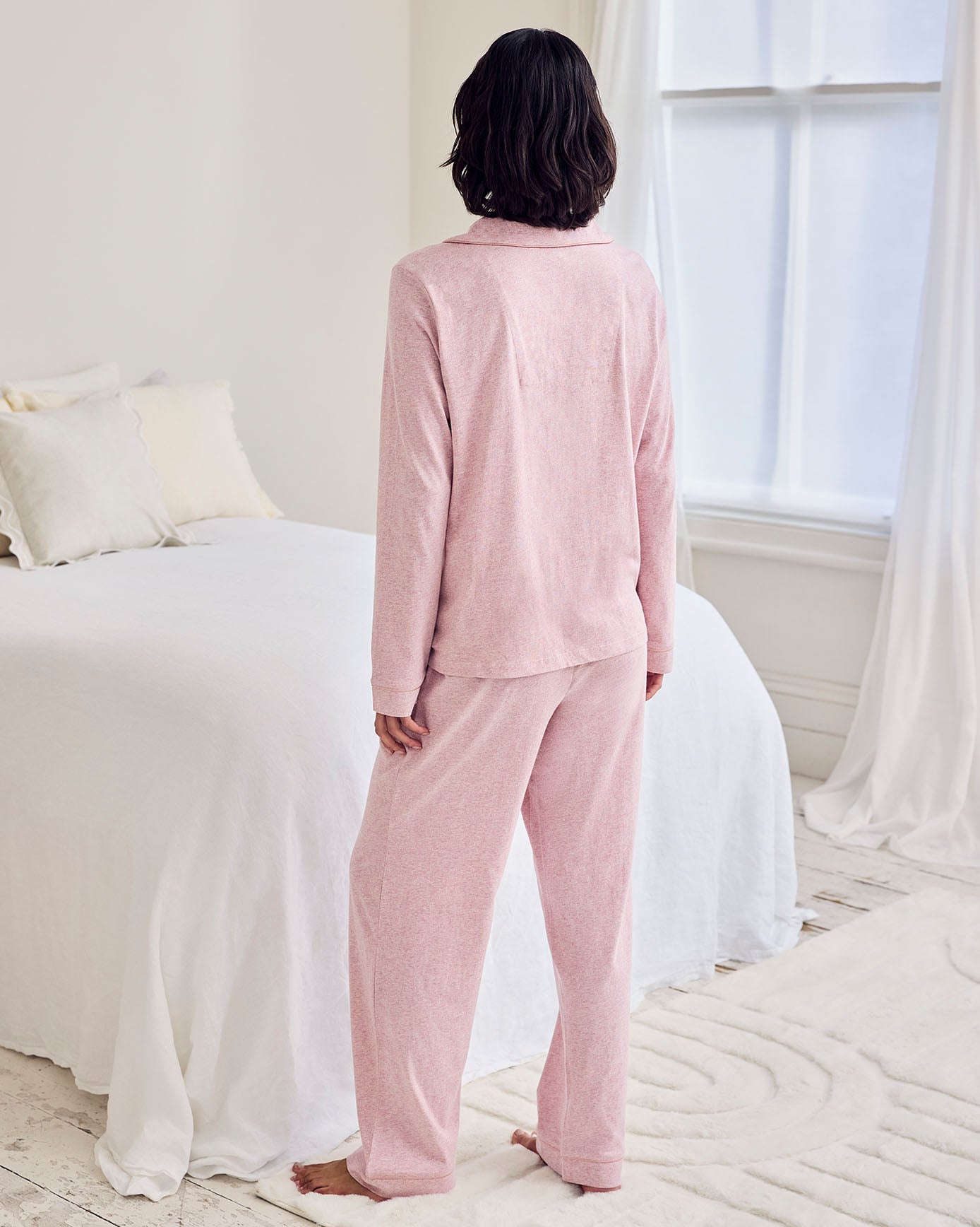 Organic Cotton Scallop Edge Long Pyjama Set - Pink