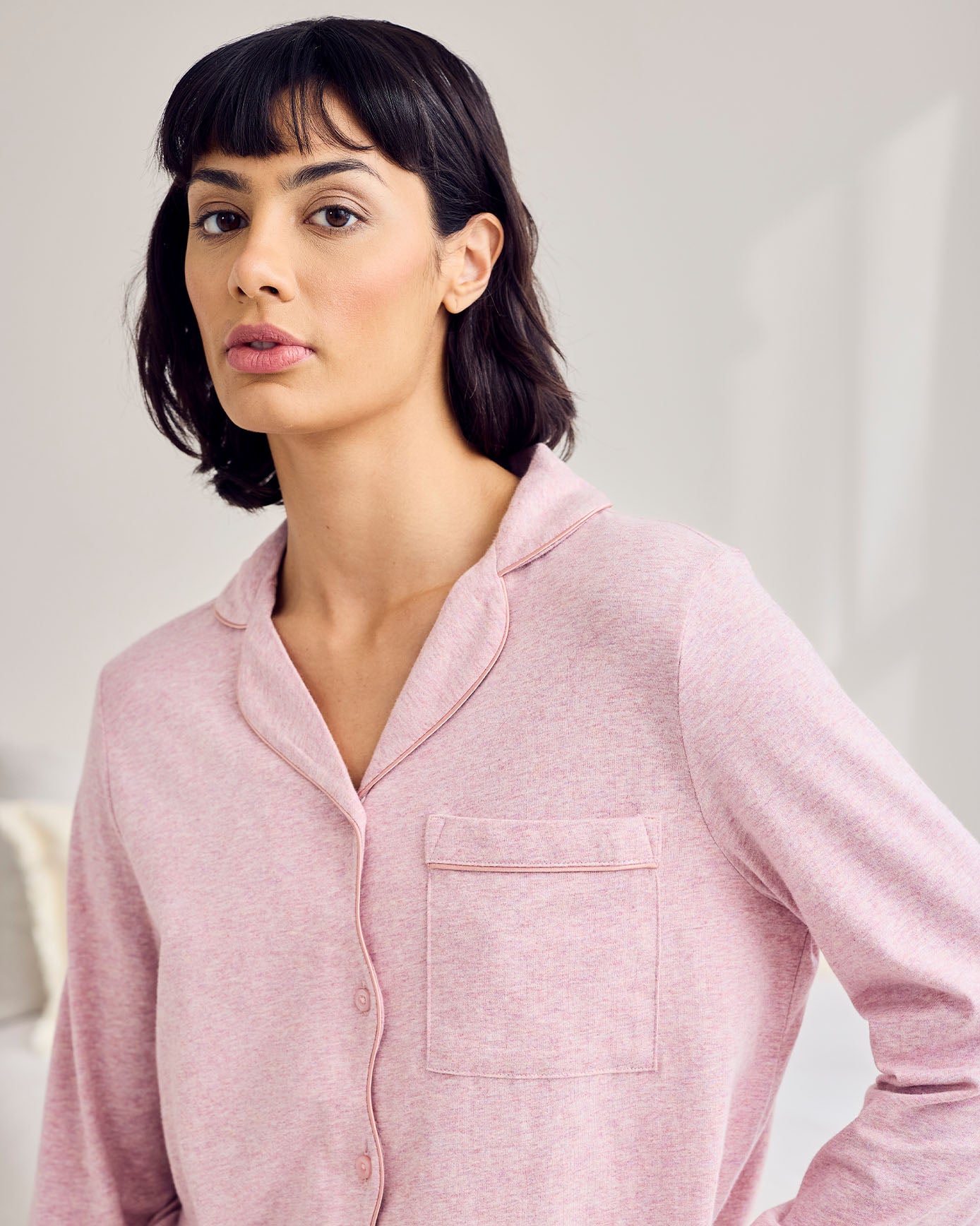 Organic Cotton Scallop Edge Long Pyjama Set - Pink