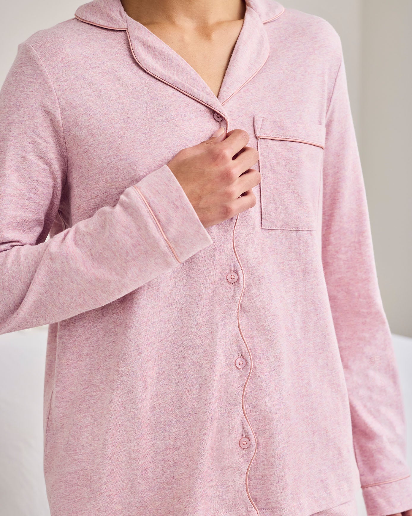 Organic Cotton Scallop Edge Long Pyjama Set - Pink