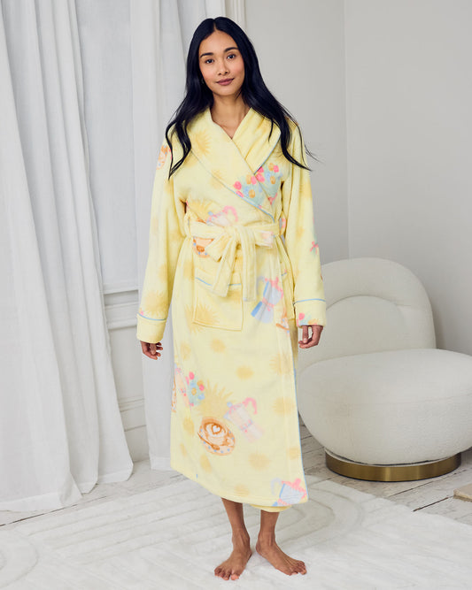 Fleece Stripe Long Dressing Gown - Green Chelsea Peers Fleece Stripe Long Dressing Gown - Green Chelsea Peers