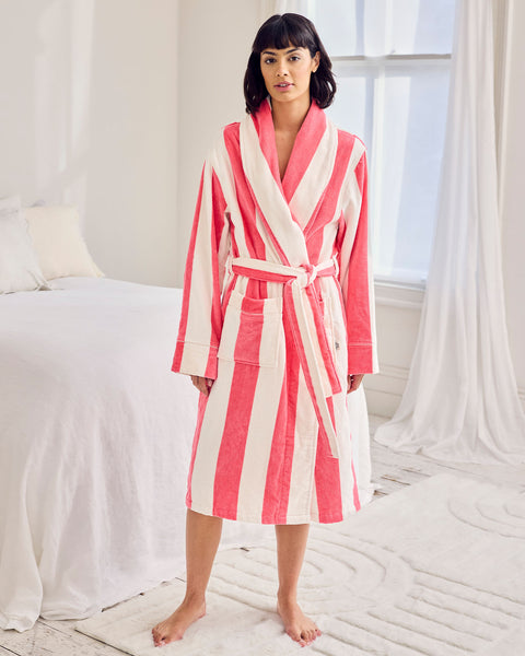 green emerald velvet dress Chelsea Peers Cotton Towelling Stripe Dressing Gown main image 1
