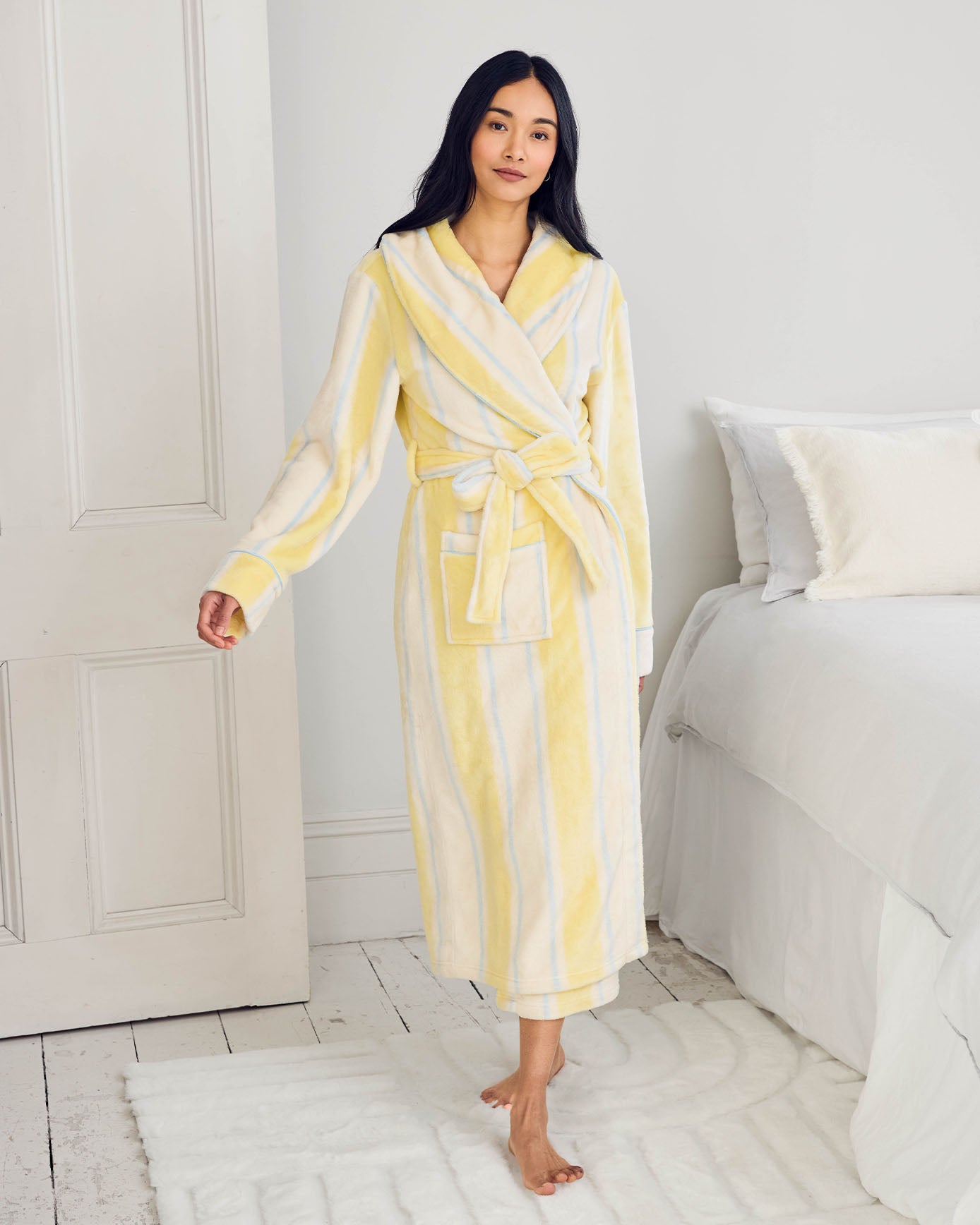 Fleece Embroidered Back Time for a Nap Dressing Gown - Yellow