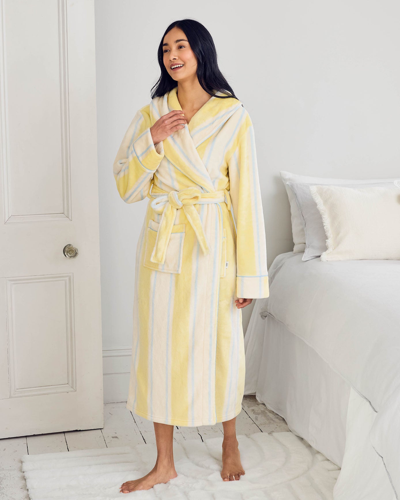 Fleece Embroidered Back Time for a Nap Dressing Gown - Yellow