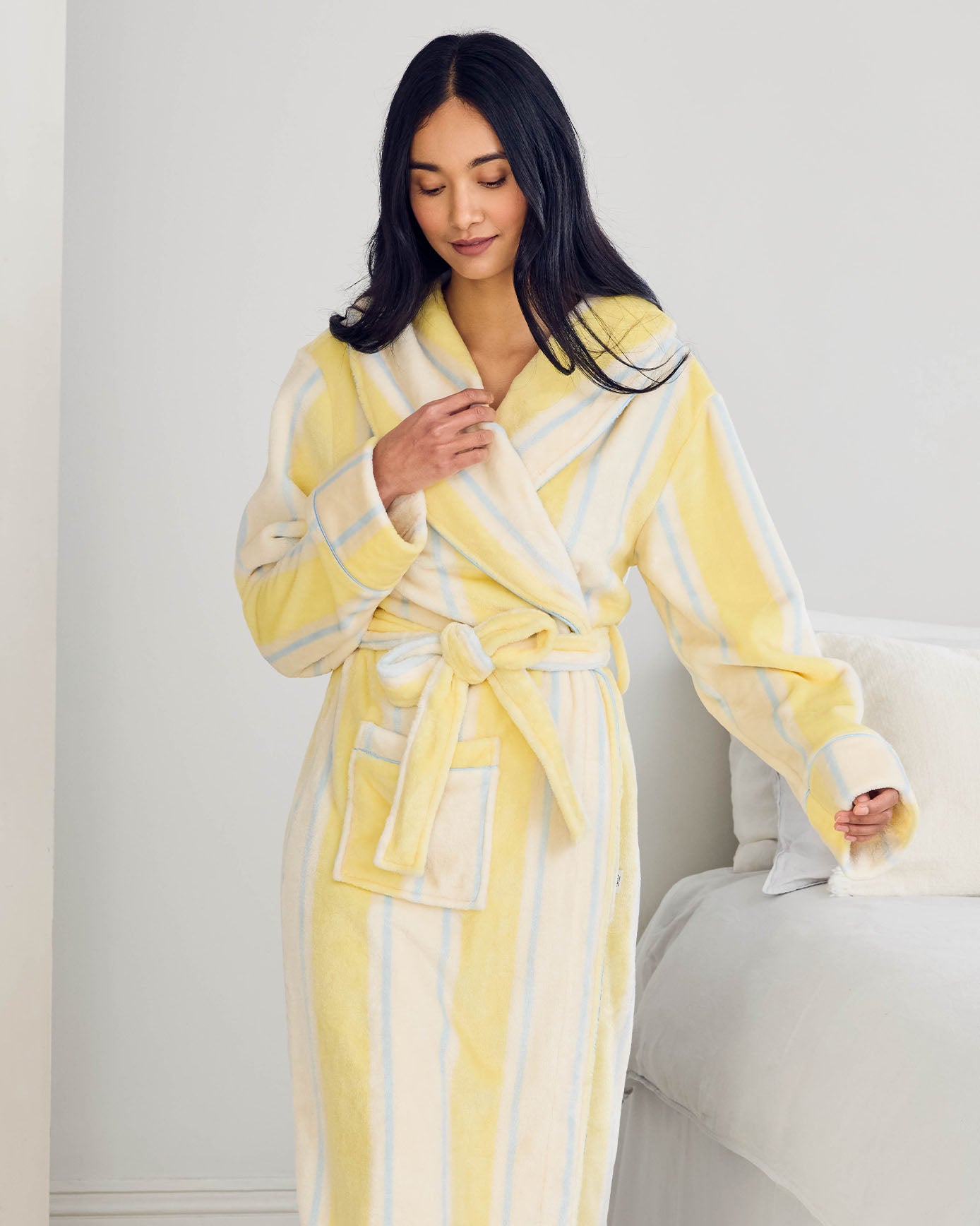 Fleece Embroidered Back Time for a Nap Dressing Gown - Yellow
