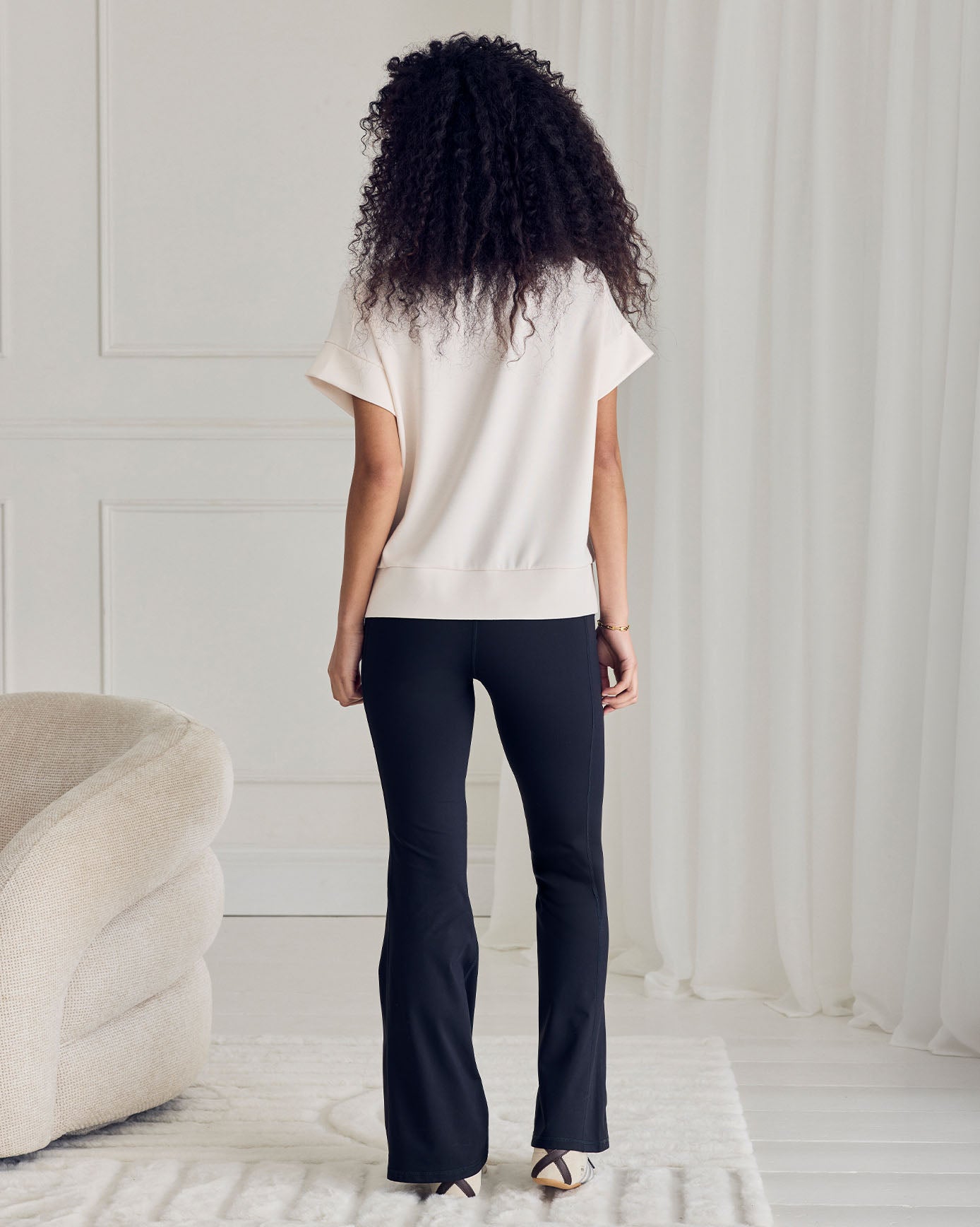 LuxeComfort Scuba Half-Zip Short Sleeve Sweatshirt - Cream