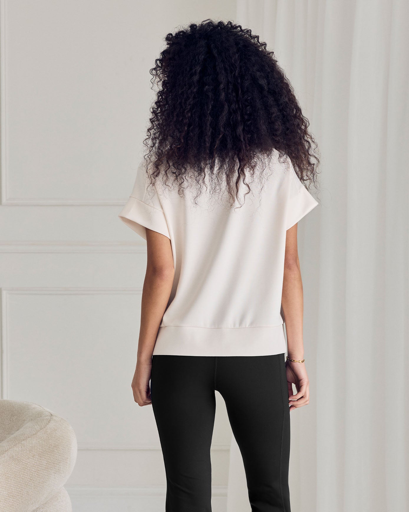 LuxeComfort Scuba Half-Zip Short Sleeve Sweatshirt - Cream