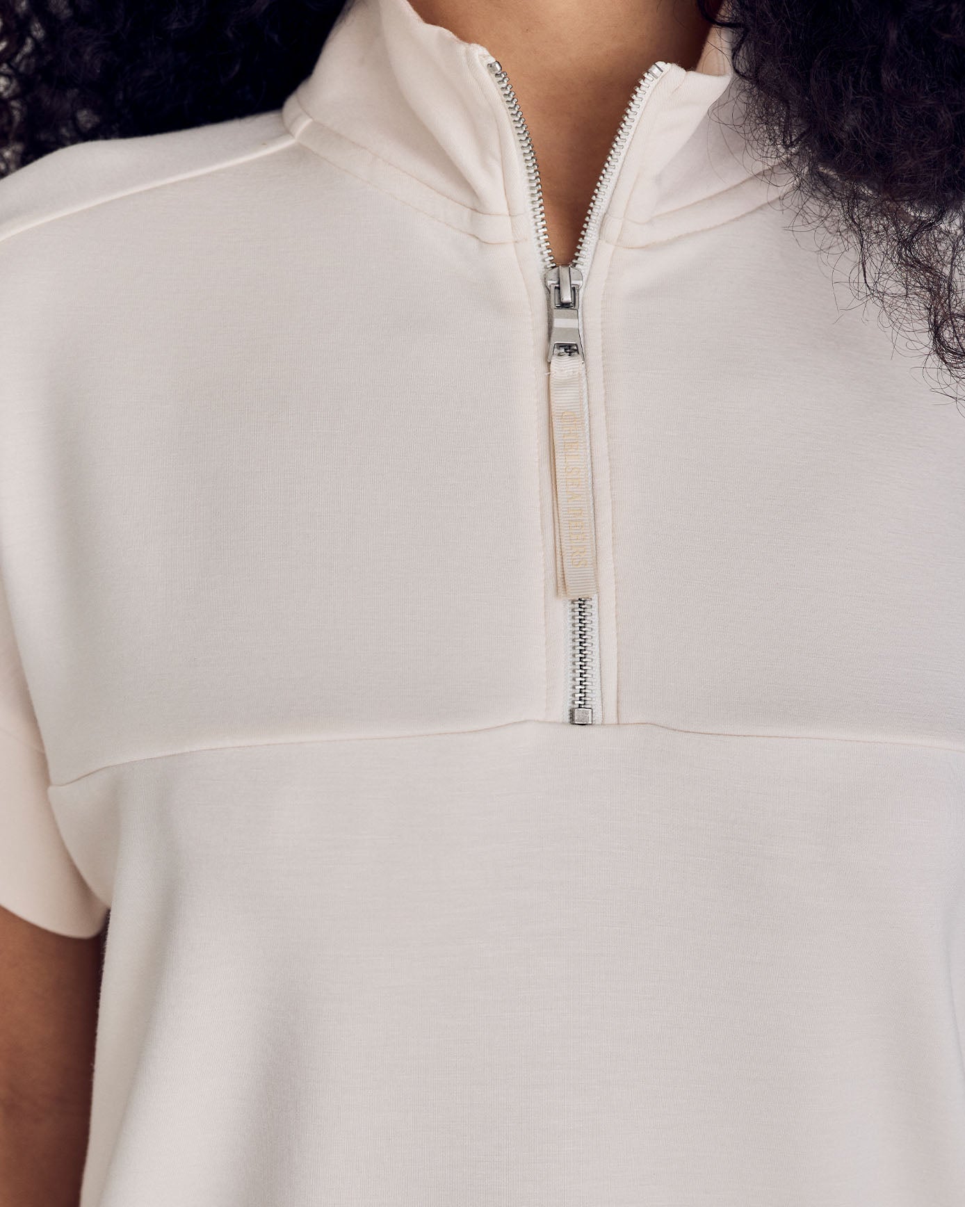 LuxeComfort Scuba Half-Zip Short Sleeve Sweatshirt - Cream