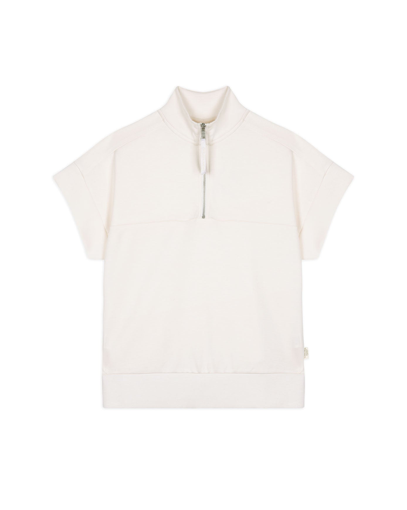 LuxeComfort Scuba Half-Zip Short Sleeve Sweatshirt - Cream