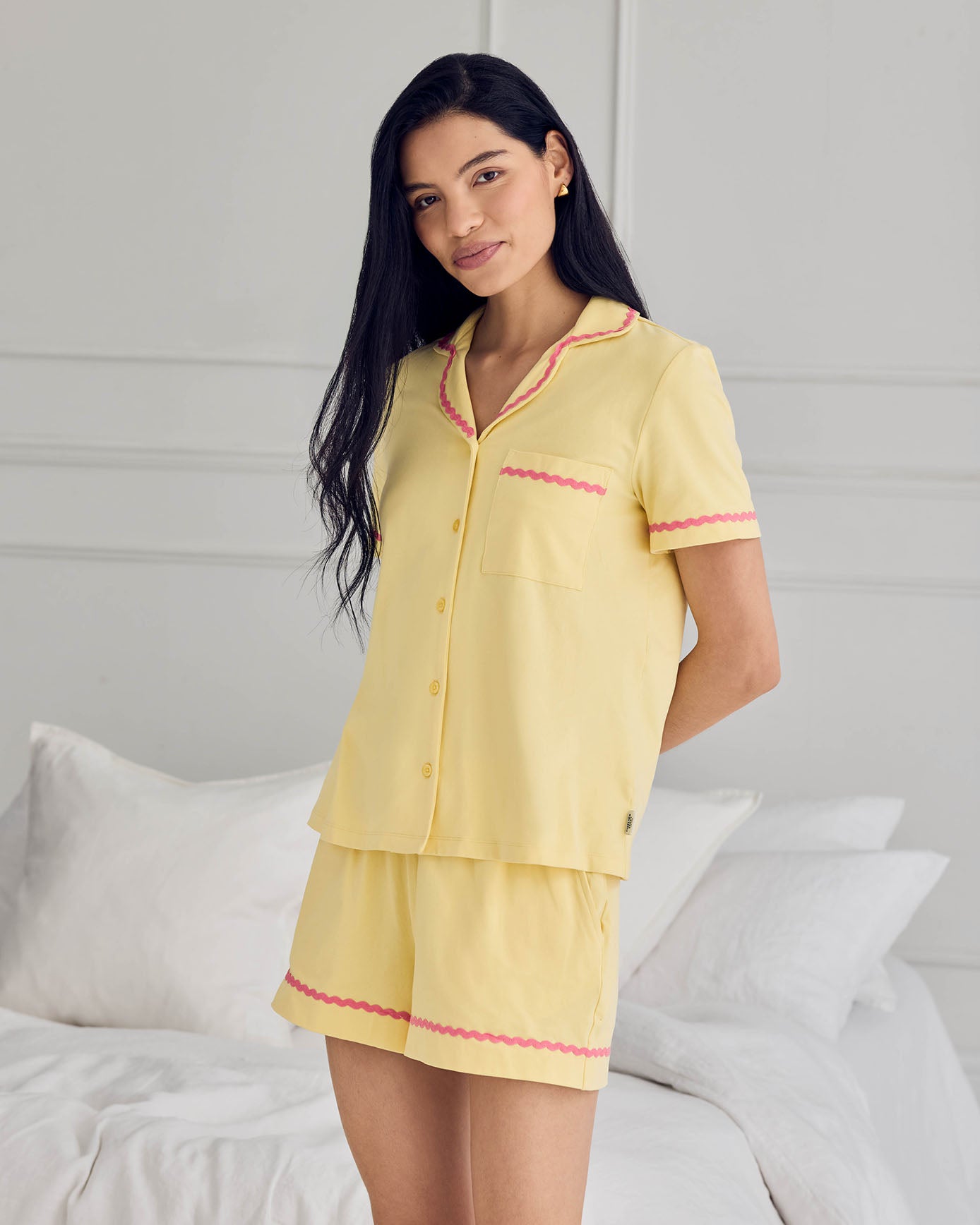 Organic Cotton Embroidered Back Time For A Nap Short Pyjama Set - Yellow